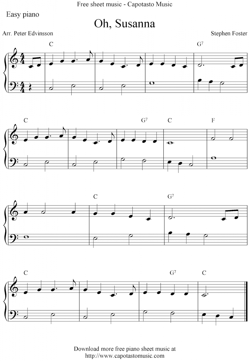 Easy free piano sheet music arrangement with the melody Oh