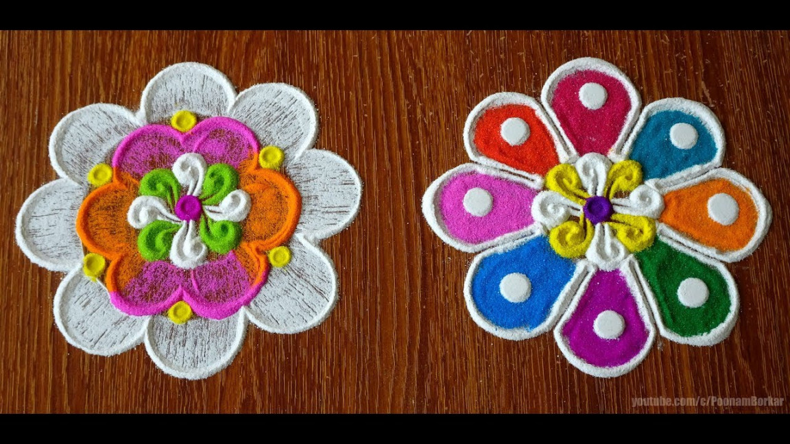 Easy techniques to draw beautiful flower rangoli designs  Easy rangoli by  Poonam Borkar