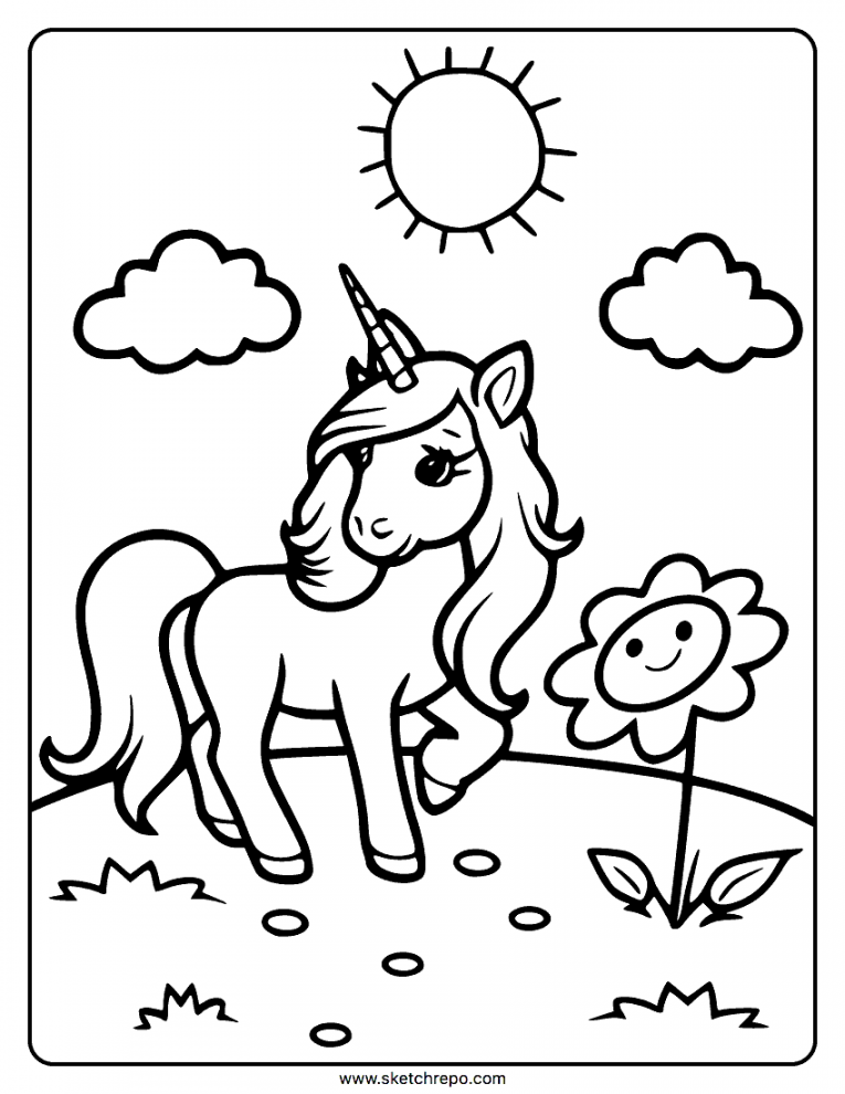 Easy Unicorn Coloring Page - Sketch Repo