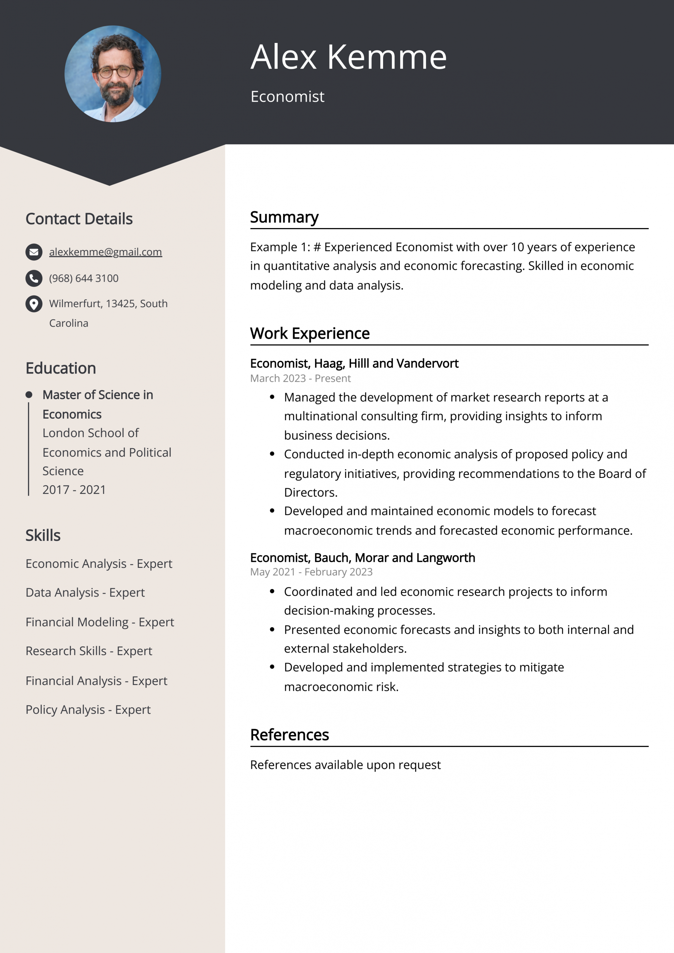 Economist CV Example for  (Skills & Templates)