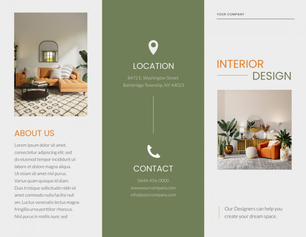 Elegant Interior Design - Trifold Brochure Template  Visme