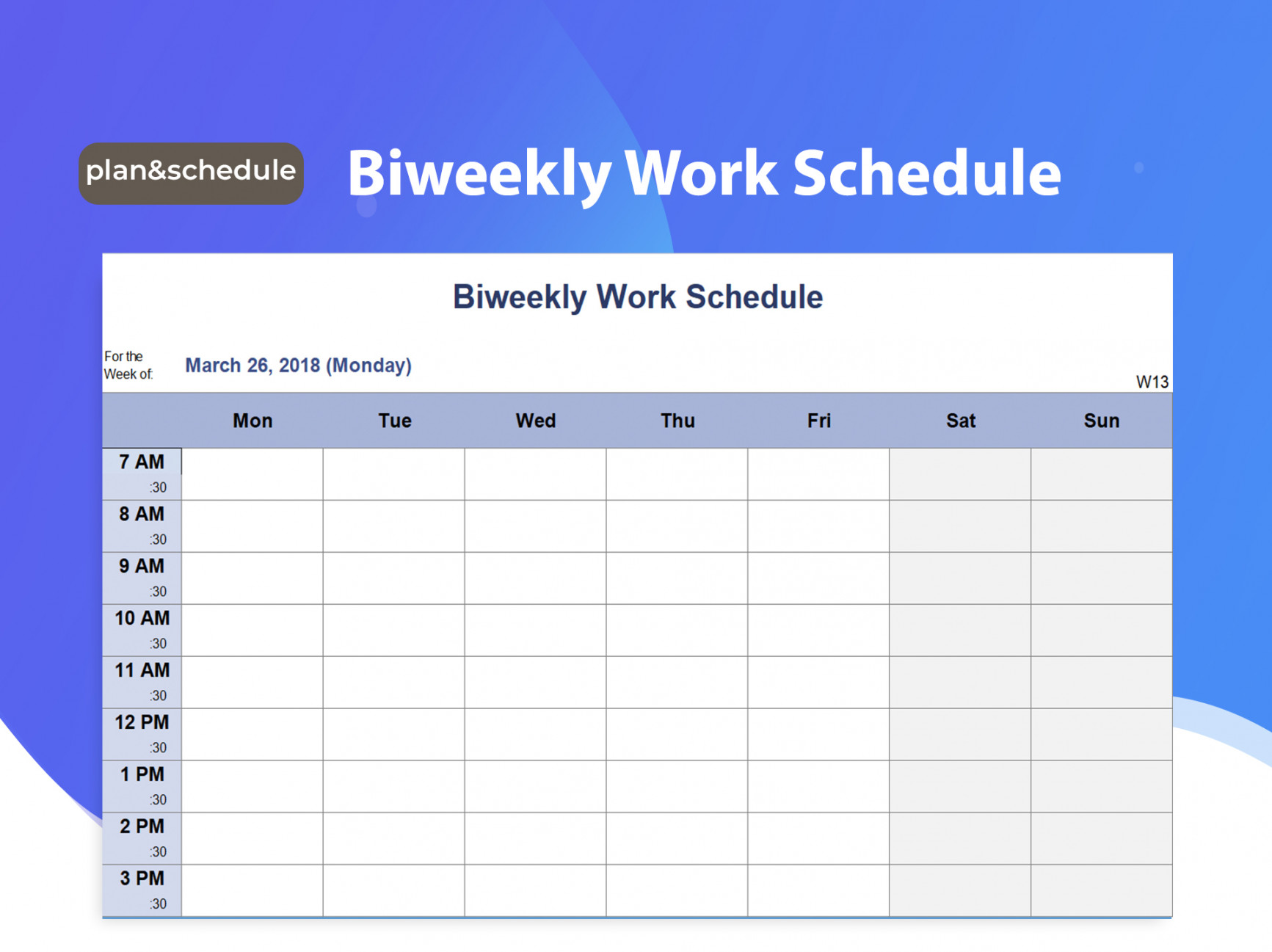 EXCEL of Weekly Work Schedule