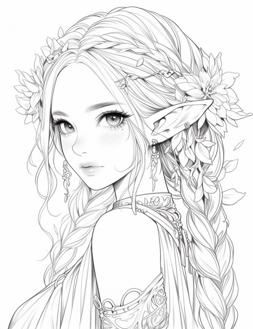 Fairy Beauties Coloring Page in   Manga coloring book