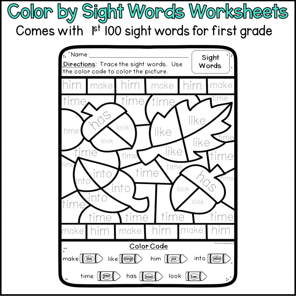 Fall Coloring Pages - Color by Sight Words for st Grade