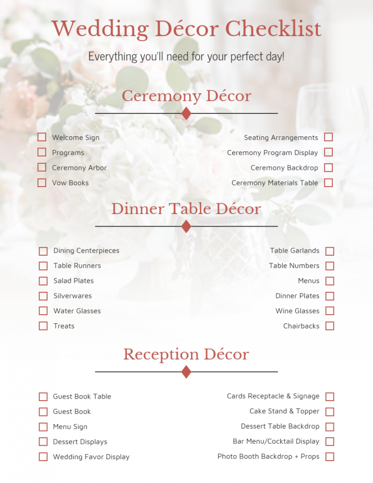 Floral Wedding Decor Checklist Template - Venngage