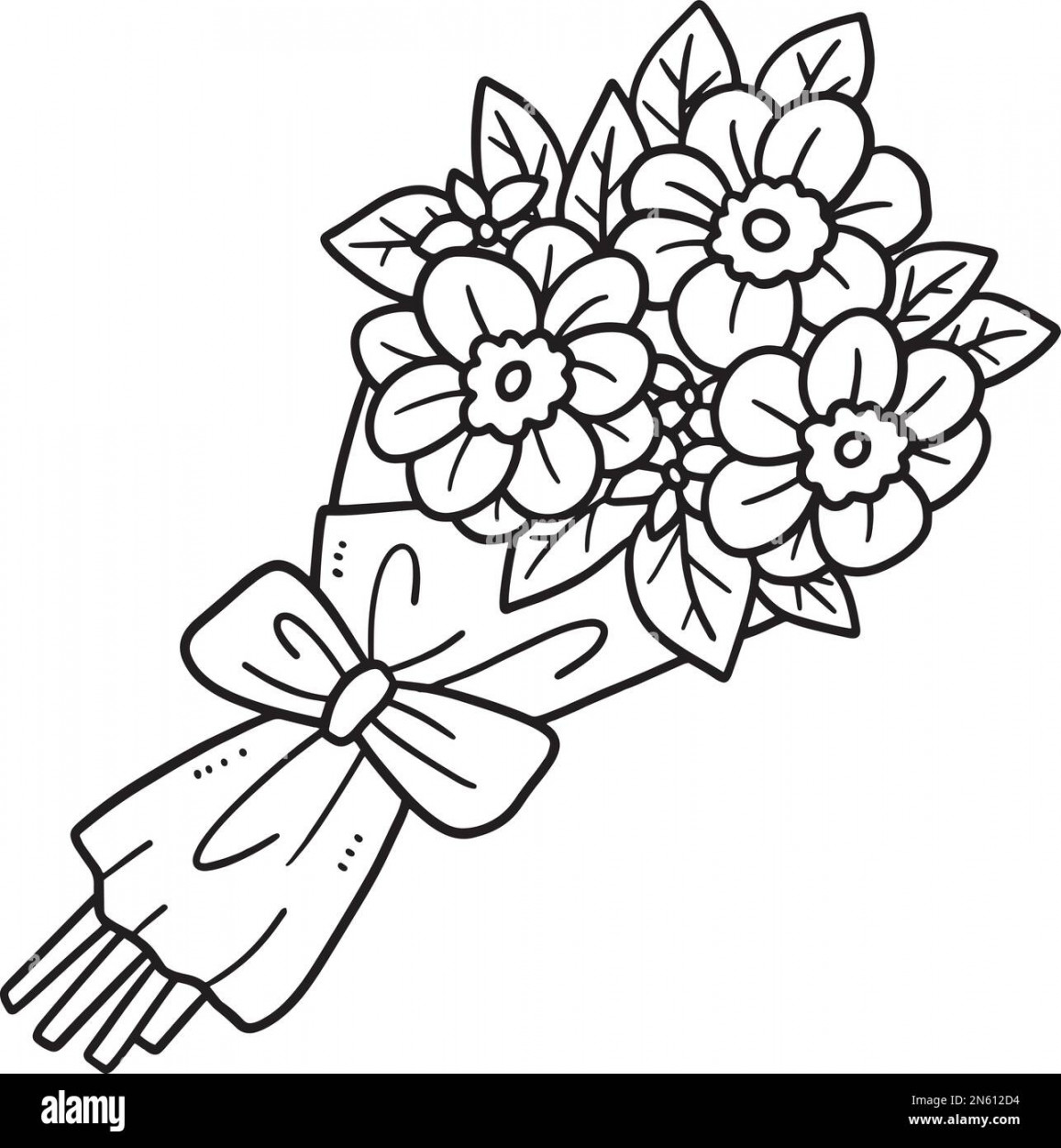 Flower Bouquet Isolated Coloring Page for Kids Stock Vector Image