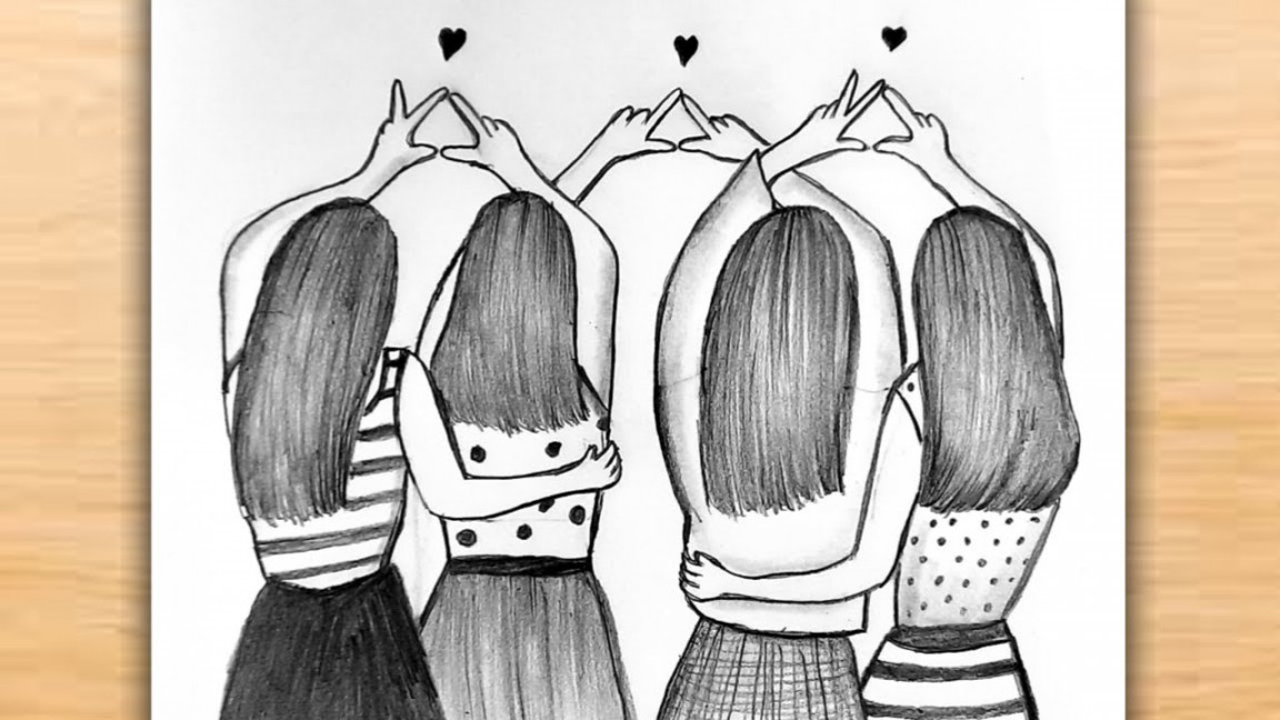 Four Best Friends Drawing / BFF Drawing Easy Step by Step / Friendship Day  Drawing / Pencil Drawing