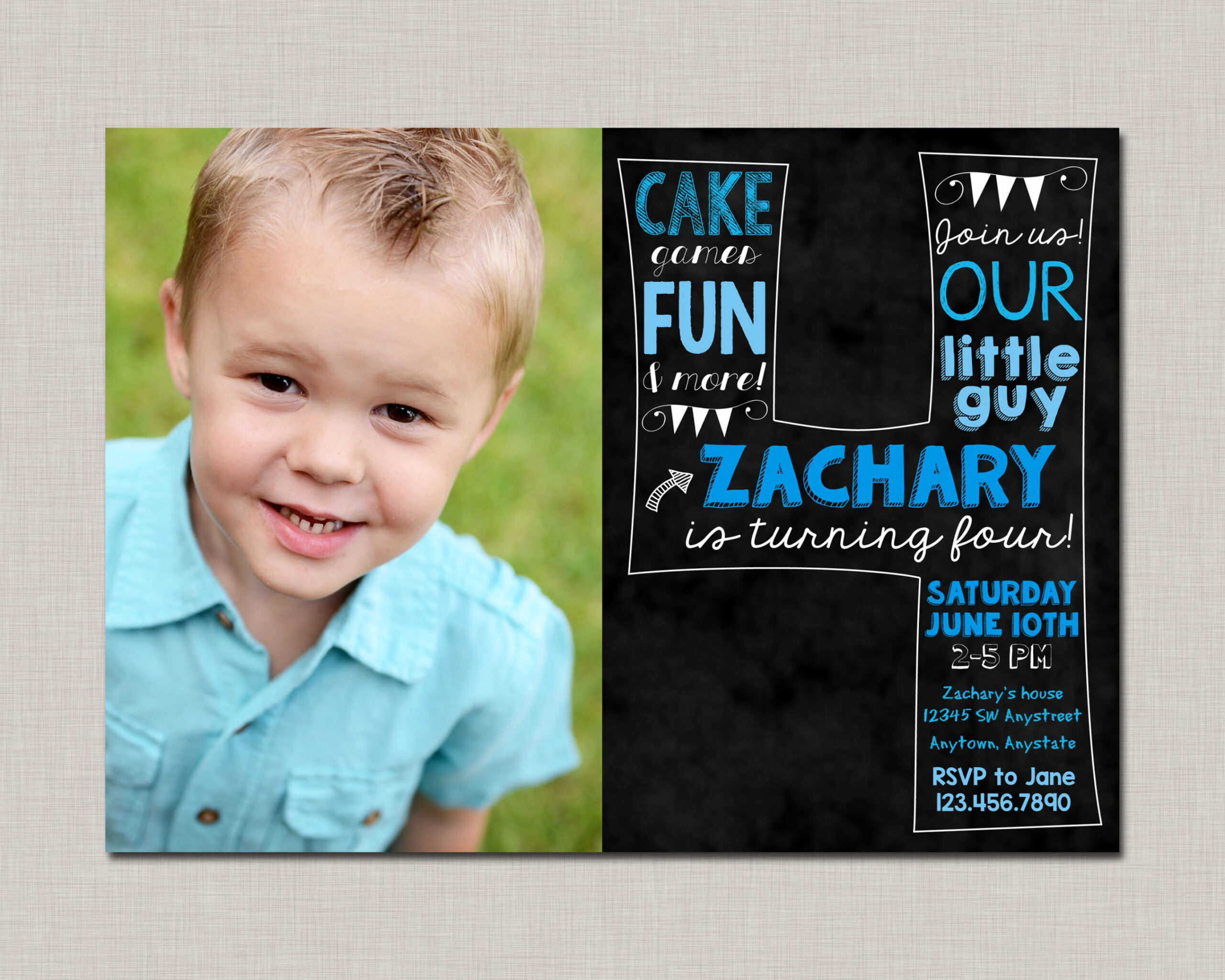 Fourth Birthday Invitation, th Birthday Invitation, Boy Birthday Invitation