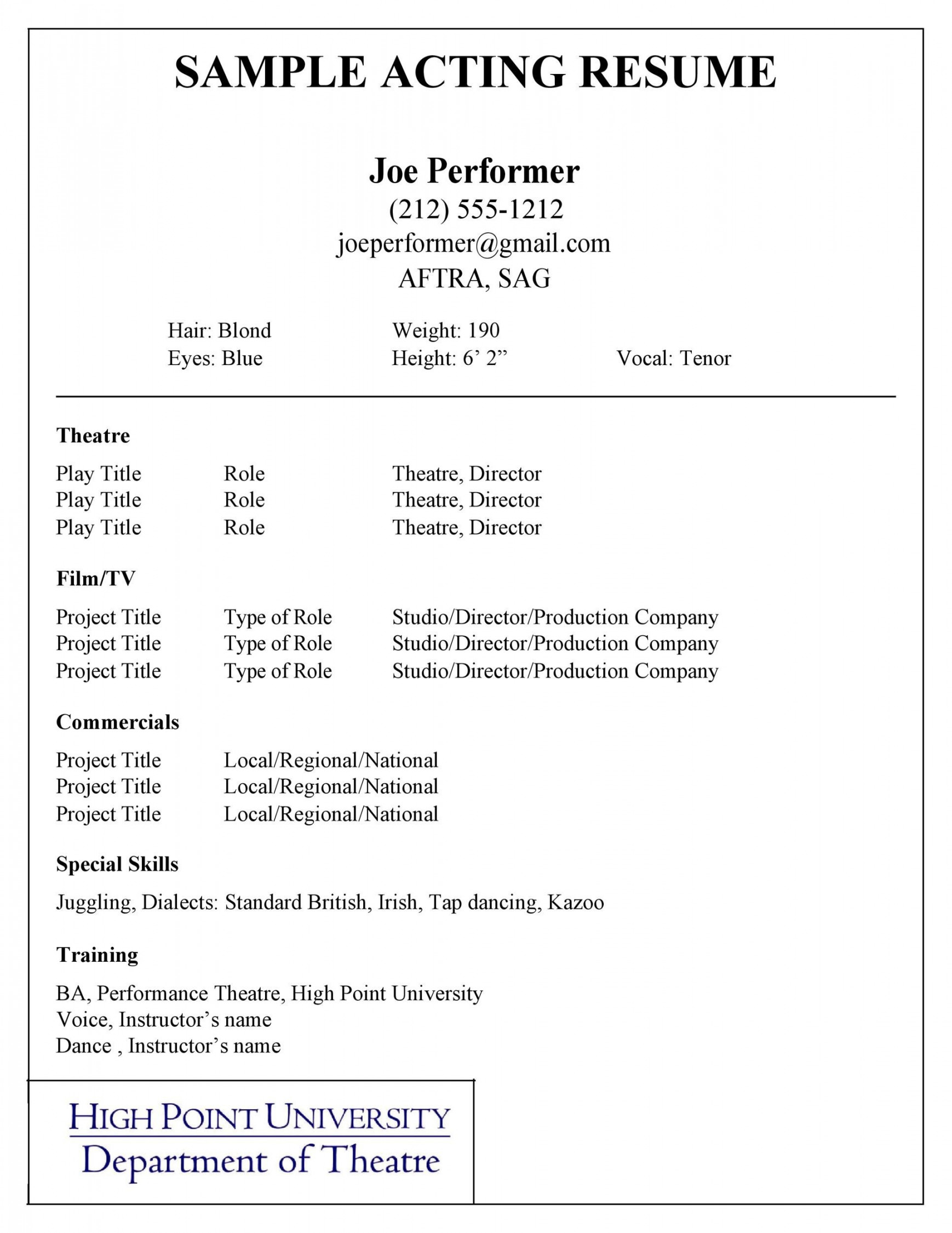 FREE Acting Resume Templates (Word & Google Docs) ᐅ TemplateLab