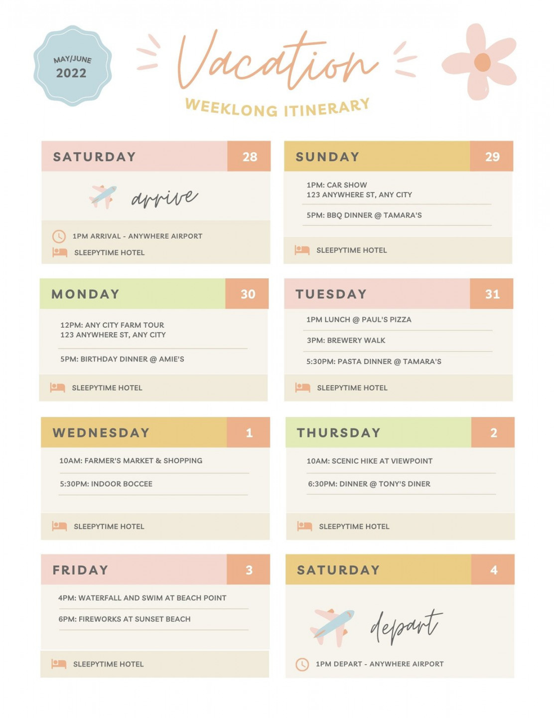 Free and customizable itinerary planner templates  Canva