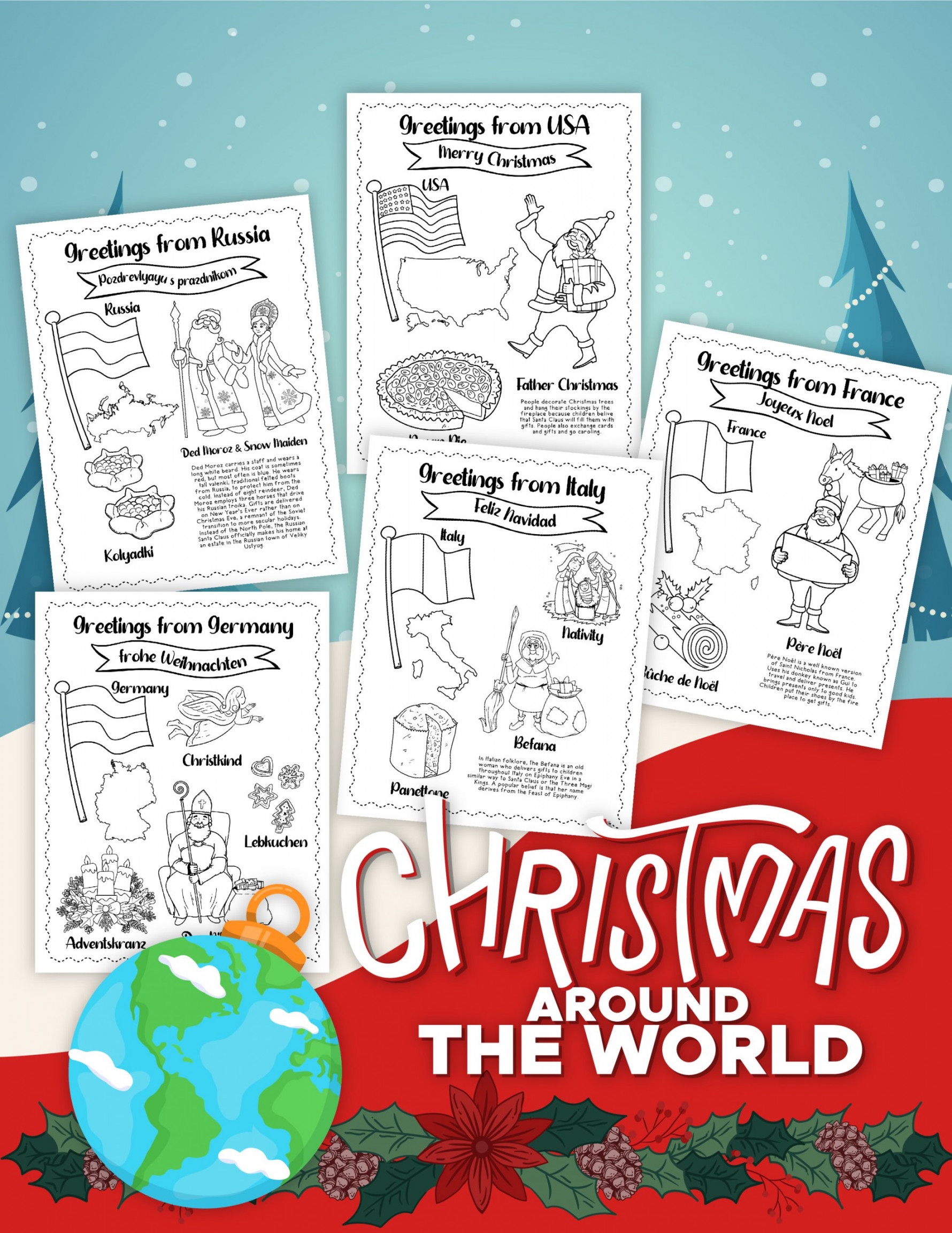 FREE Christmas Around the World Coloring Pages for Kids