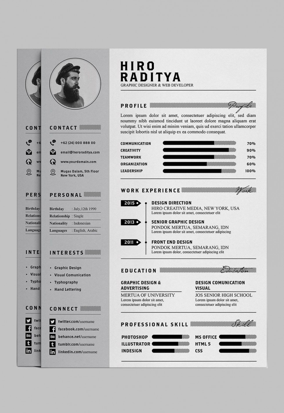 Free Editable Minimalist Resume CV In Adobe Illustrator And