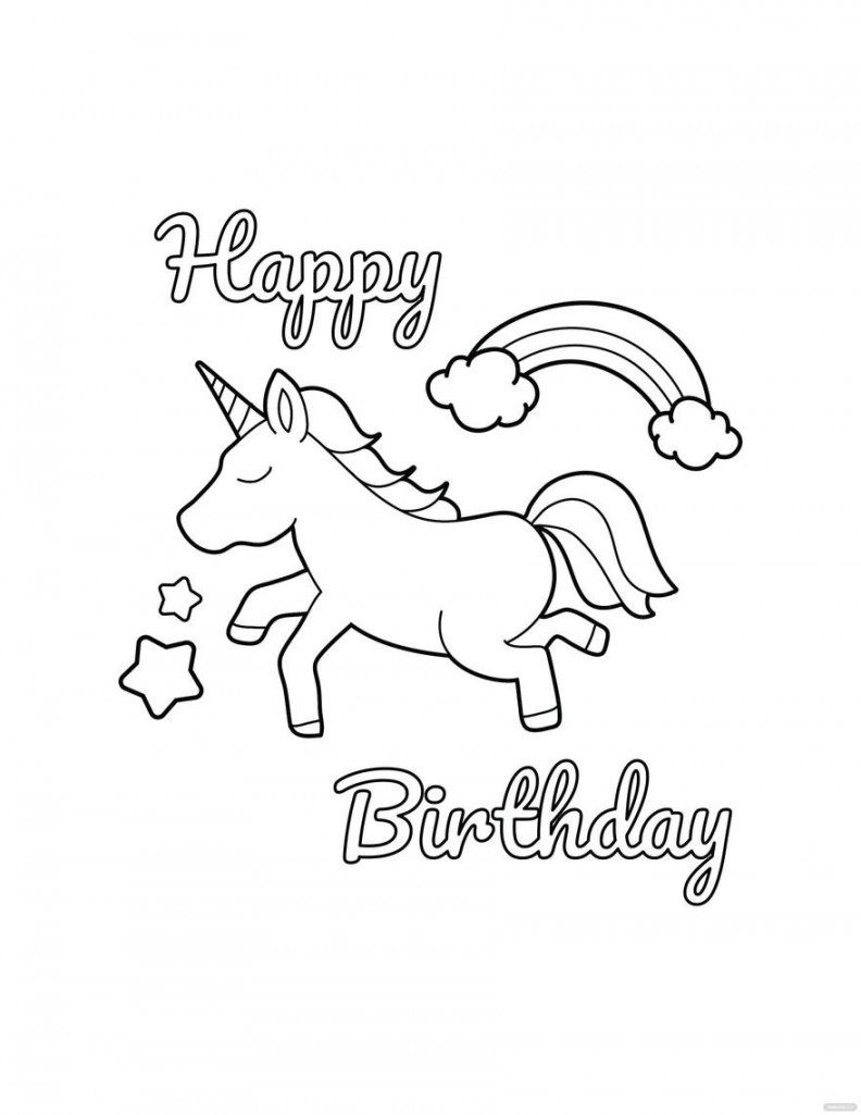 Free Happy Birthday Unicorn Coloring Page - Download in PDF