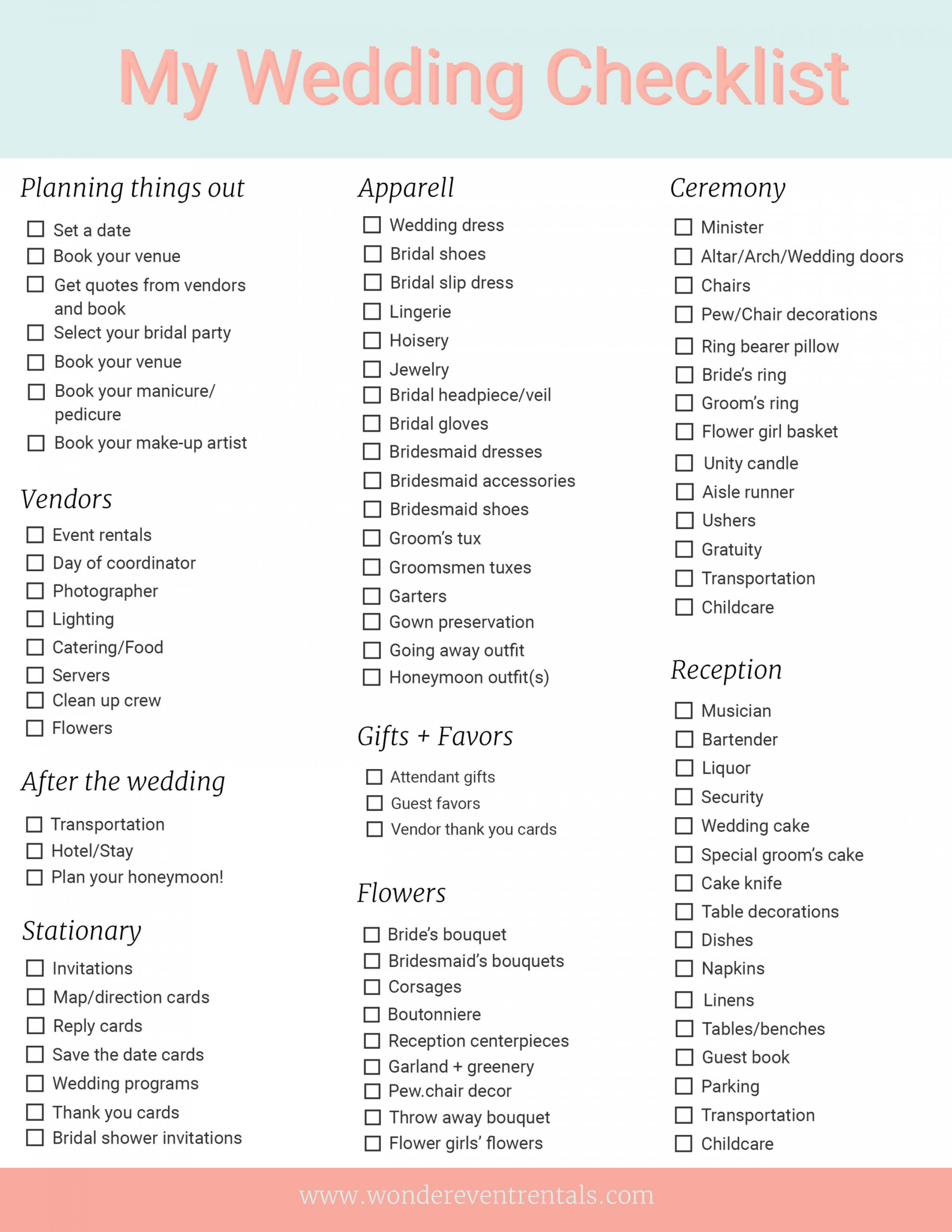 Free Printable Wedding Planning Checklist