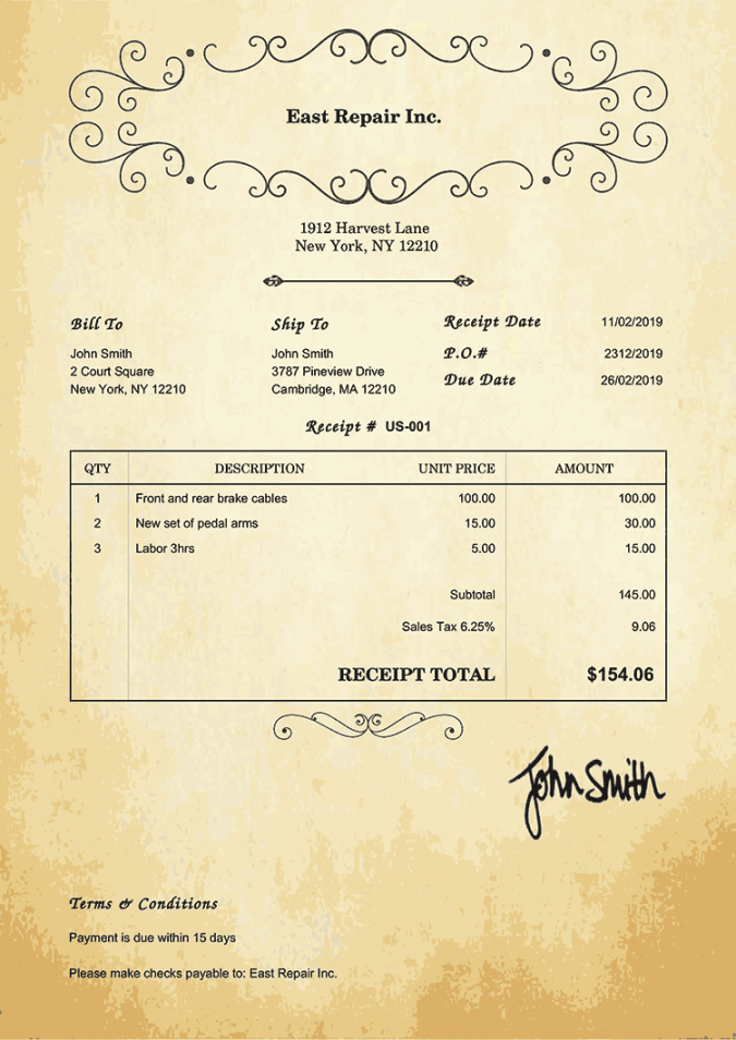 Free Receipt Templates  Print & Email Receipts as PDF