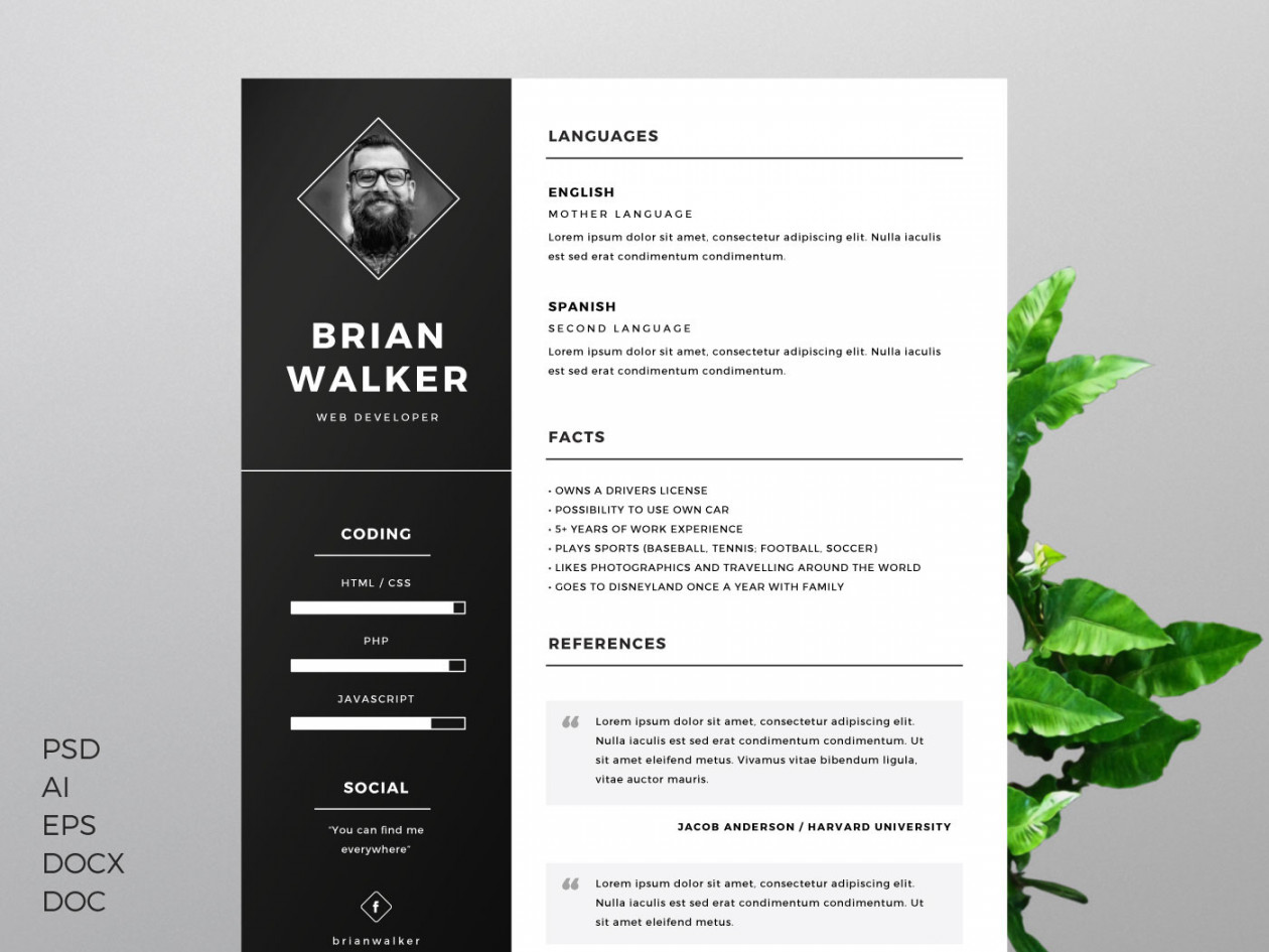 Free Resume Template for Word, Photoshop & Illustrator on Behance