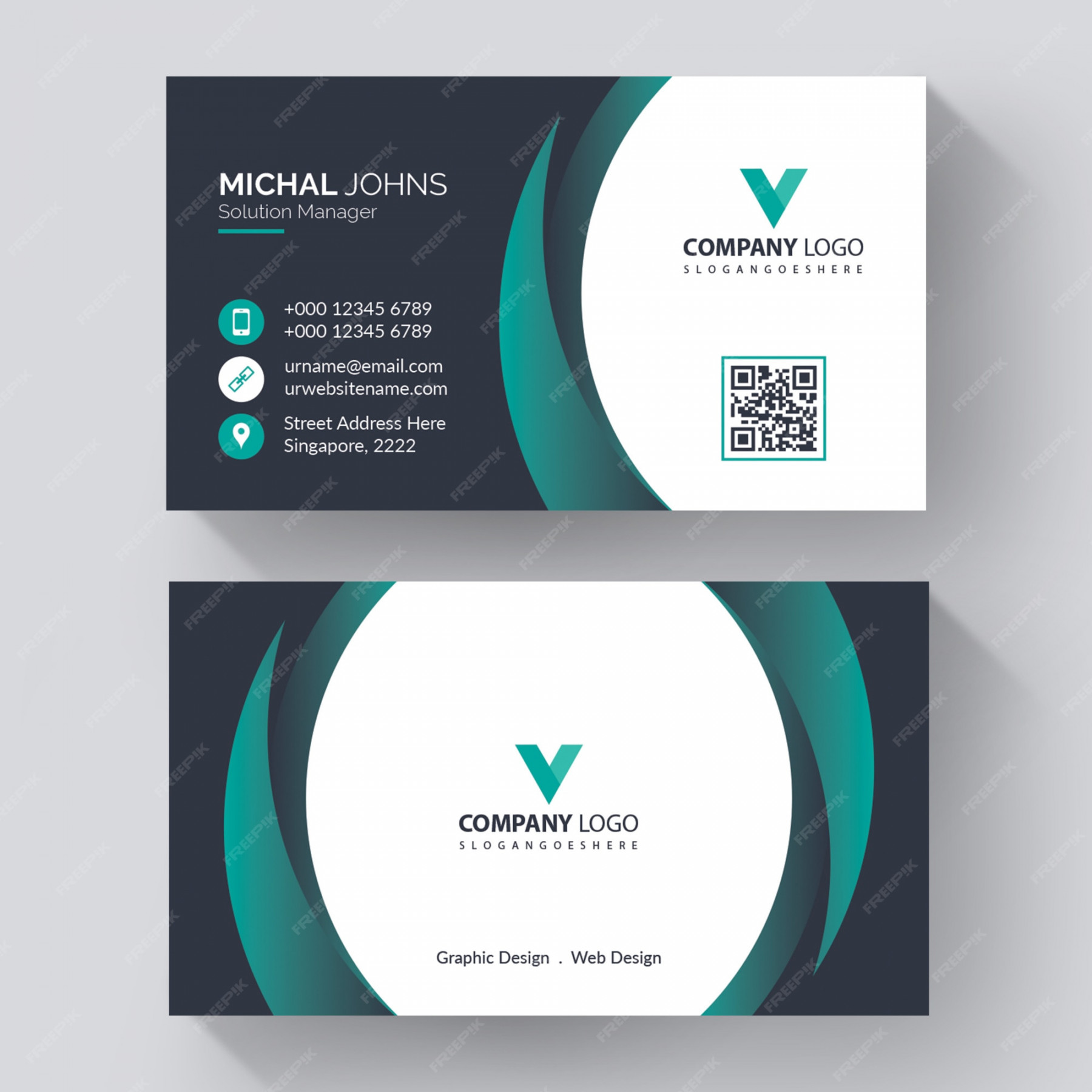 Free Vector  Elegant business card, blue and white business card