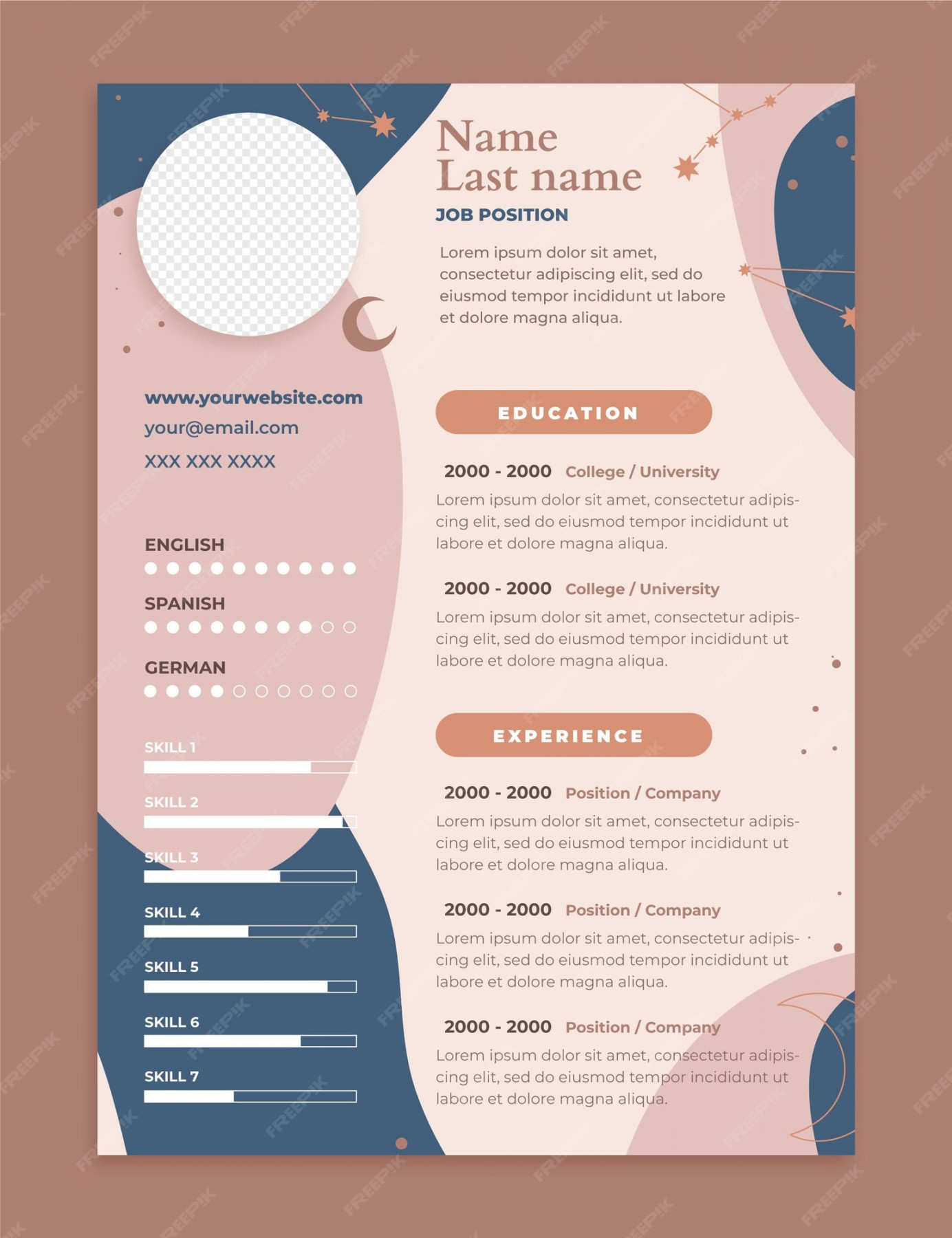 Free Vector  Hand drawn astral cv template