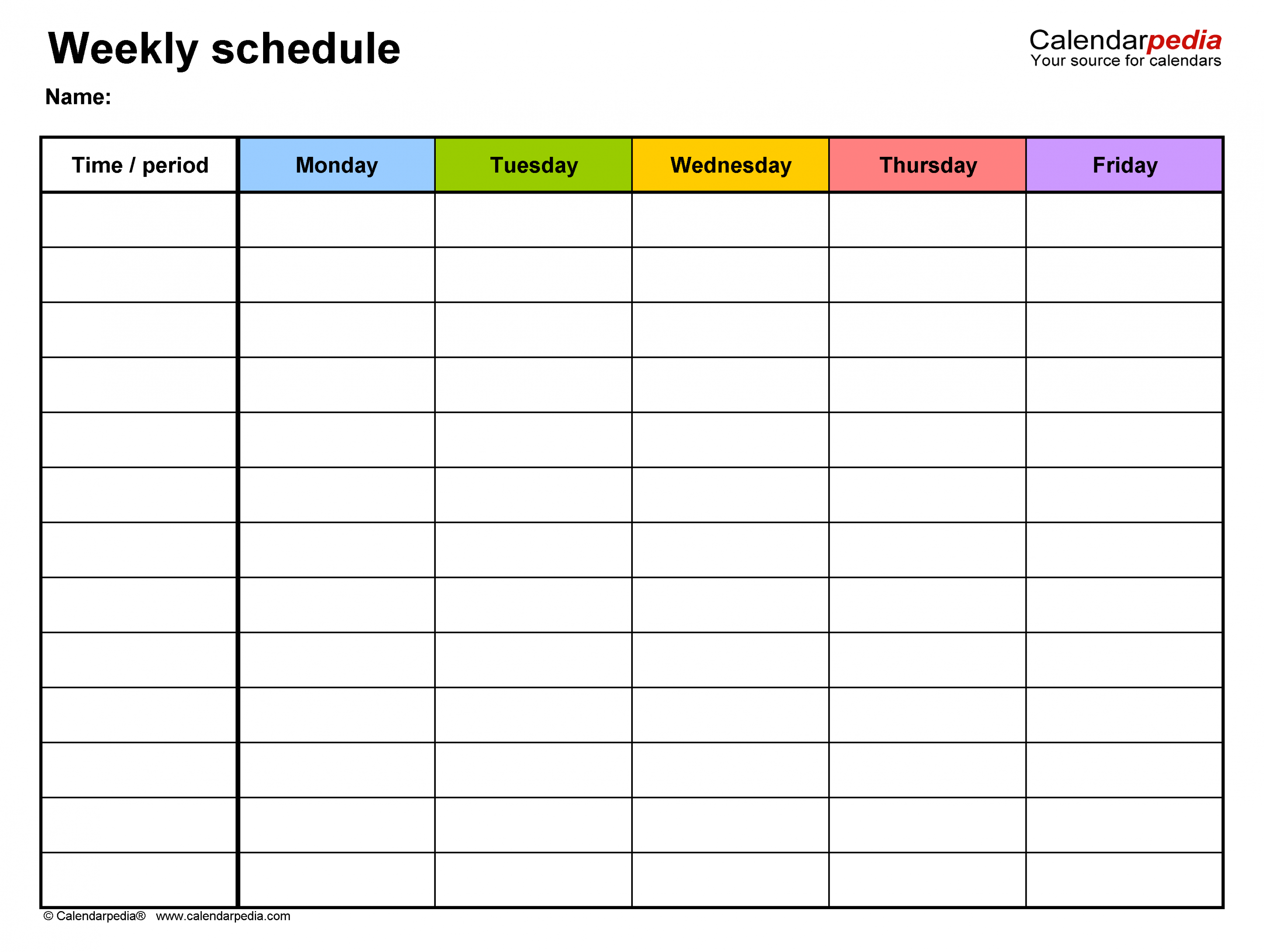 Free Weekly Schedules for Excel -  Templates