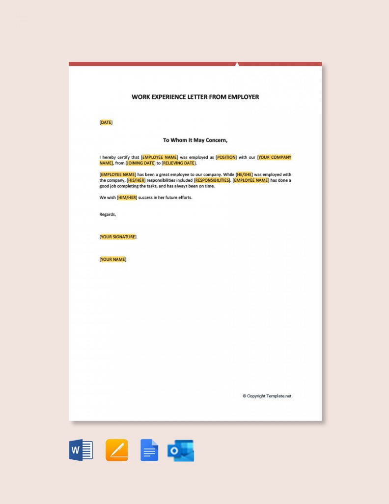 FREE Work Experience Letter Template - Download in Word, Google