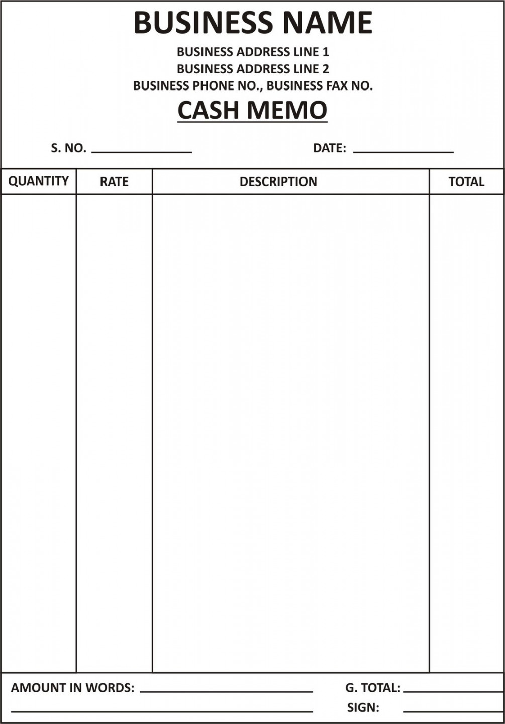 General Knowledge Library: Cash Memo Template