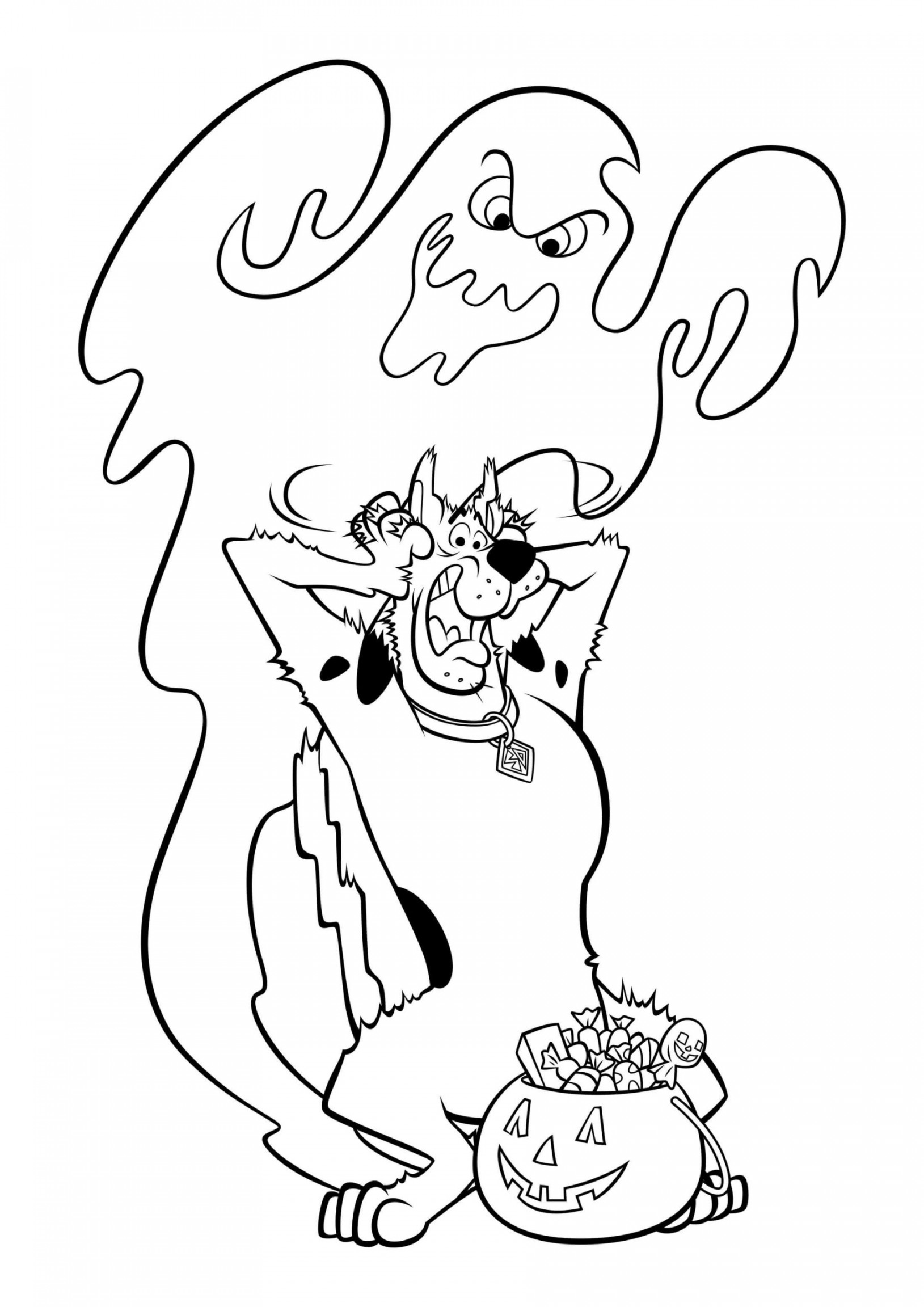 Ghost With Scooby-Doo In Halloween coloring page - Download, Print