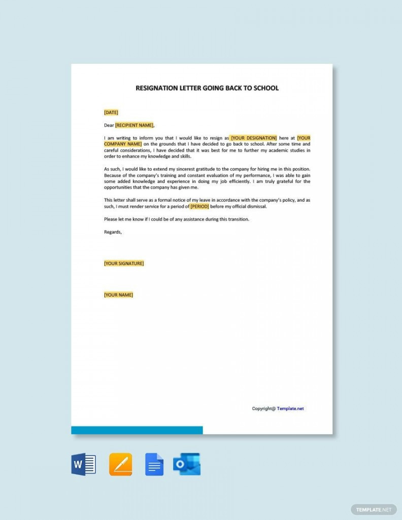 Going Back to School Resignation Letter - Download in Word, Google