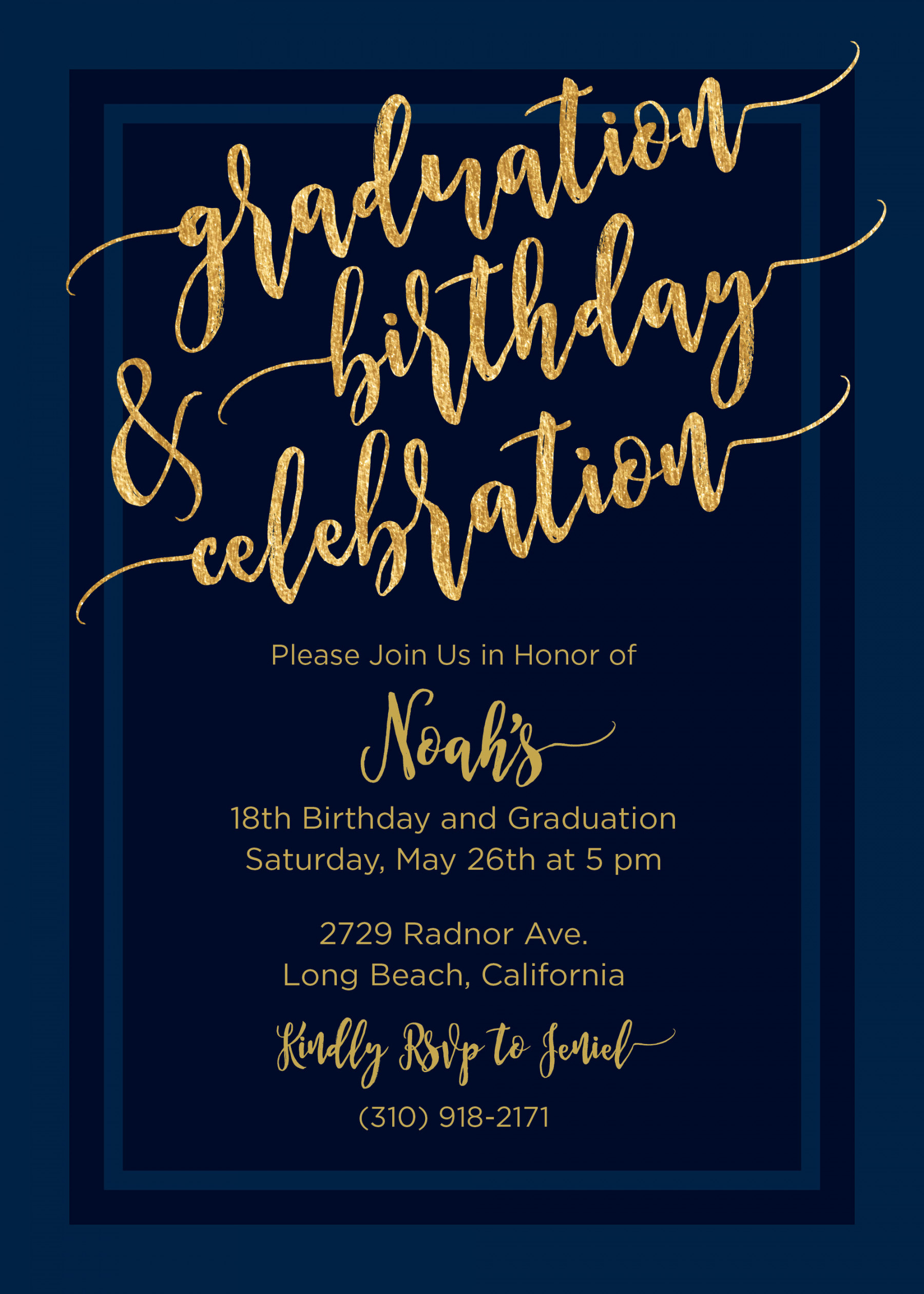 Graduation and Birthday Invitation Navy Blue and Gold - Etsy