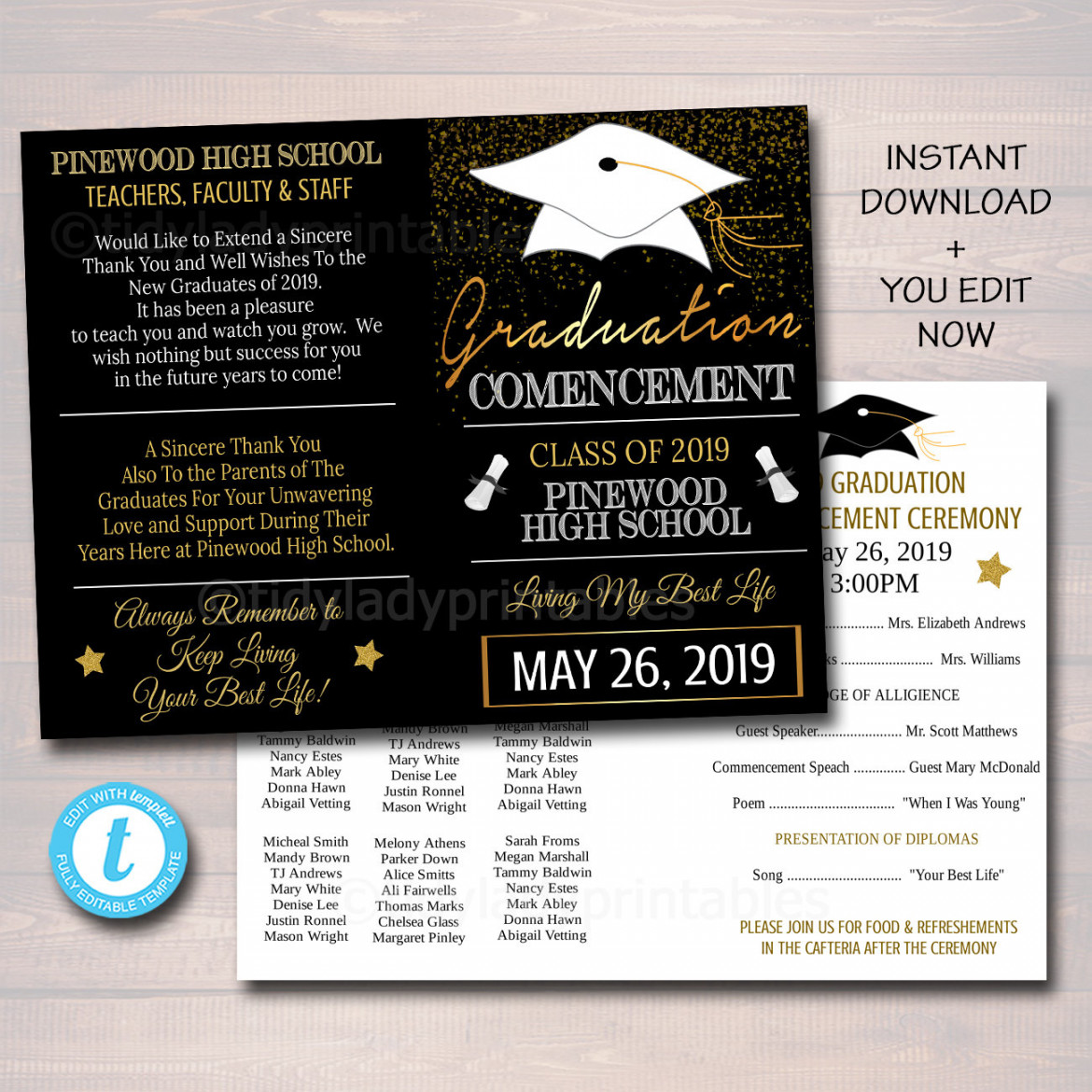 Graduation Ceremony Program Template High School Graduation - Etsy