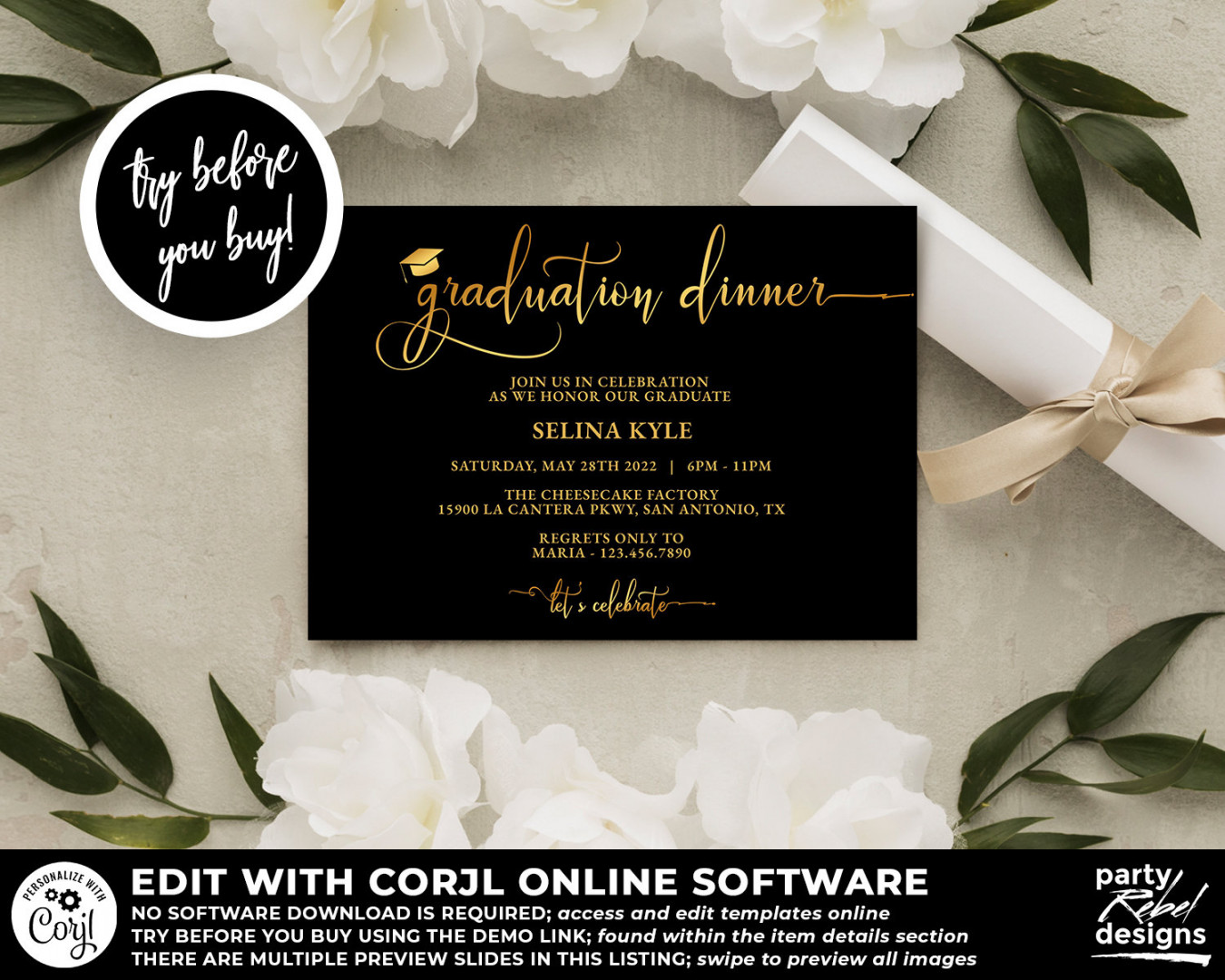 Graduation Dinner Invitation Template Printable Graduation - Etsy