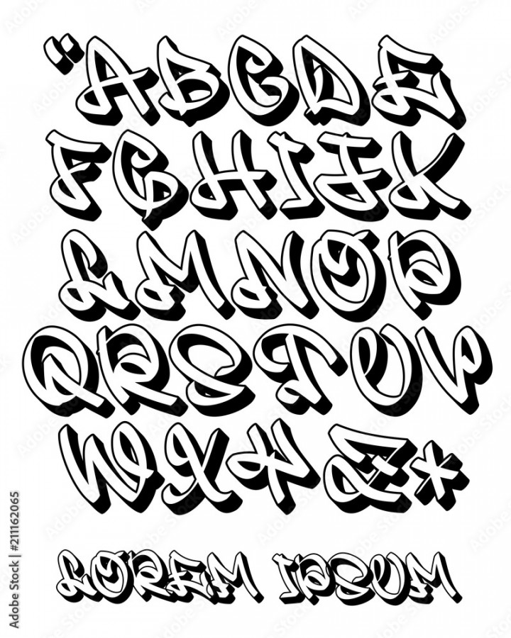 Graffiti alphabet D- Hand written - Vector font Stock Vector