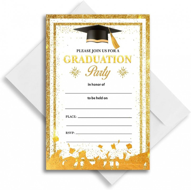 Haizct Please Join Us For A Graduation Party Black Gold Graduation  Invitations with Envelopes ( Count) for Grade Celebration Graduation  Party