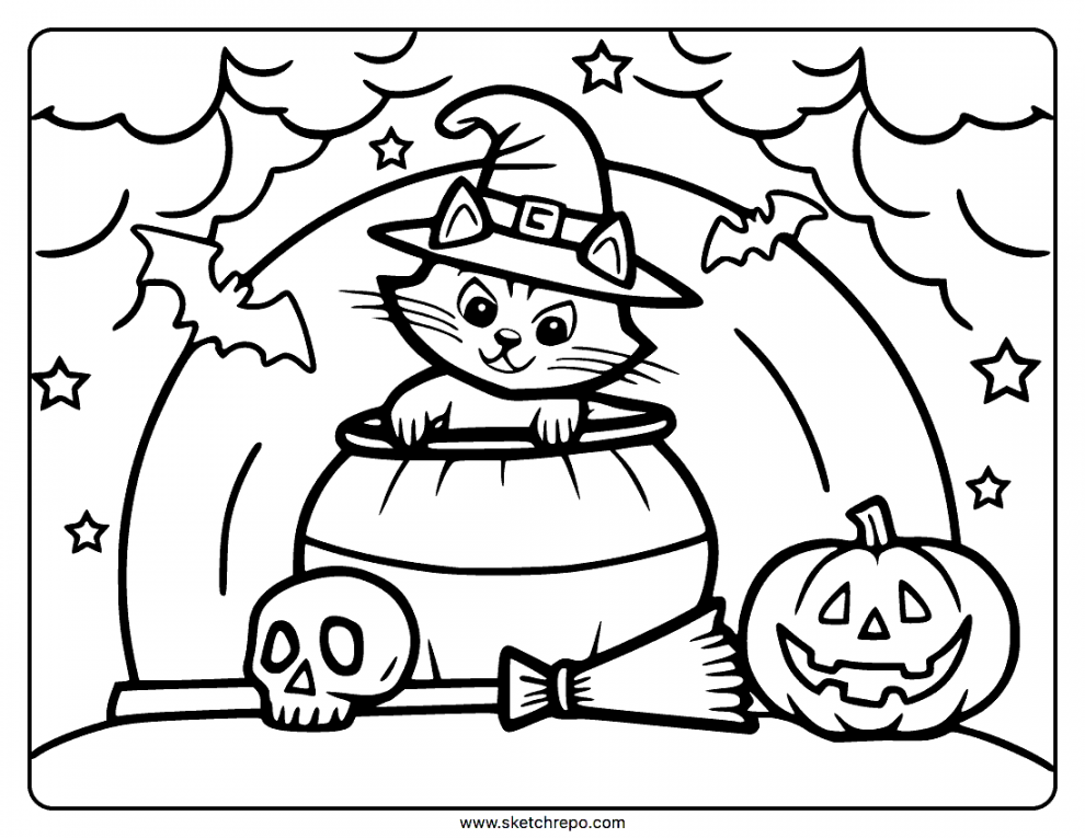 Halloween Cat Coloring Pages - Sketch Repo