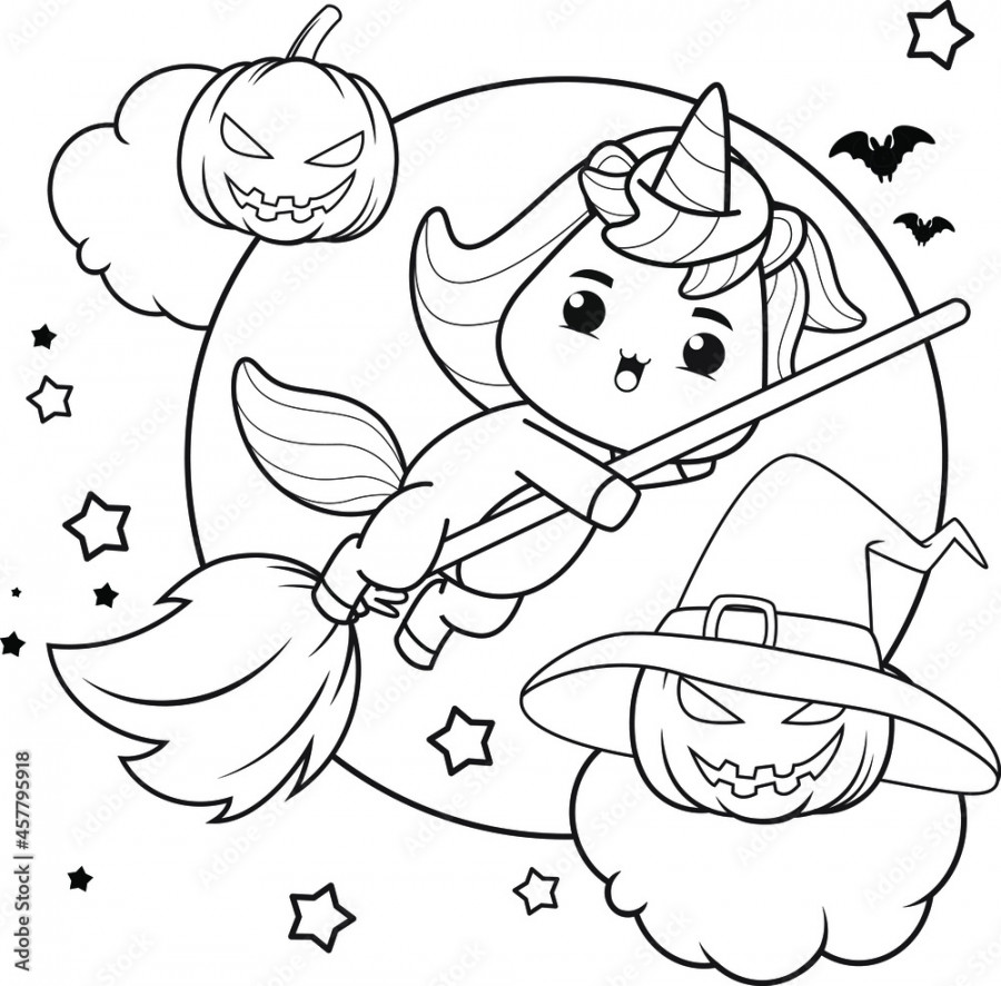 Halloween coloring book with cute unicorn Stock Vector  Adobe Stock