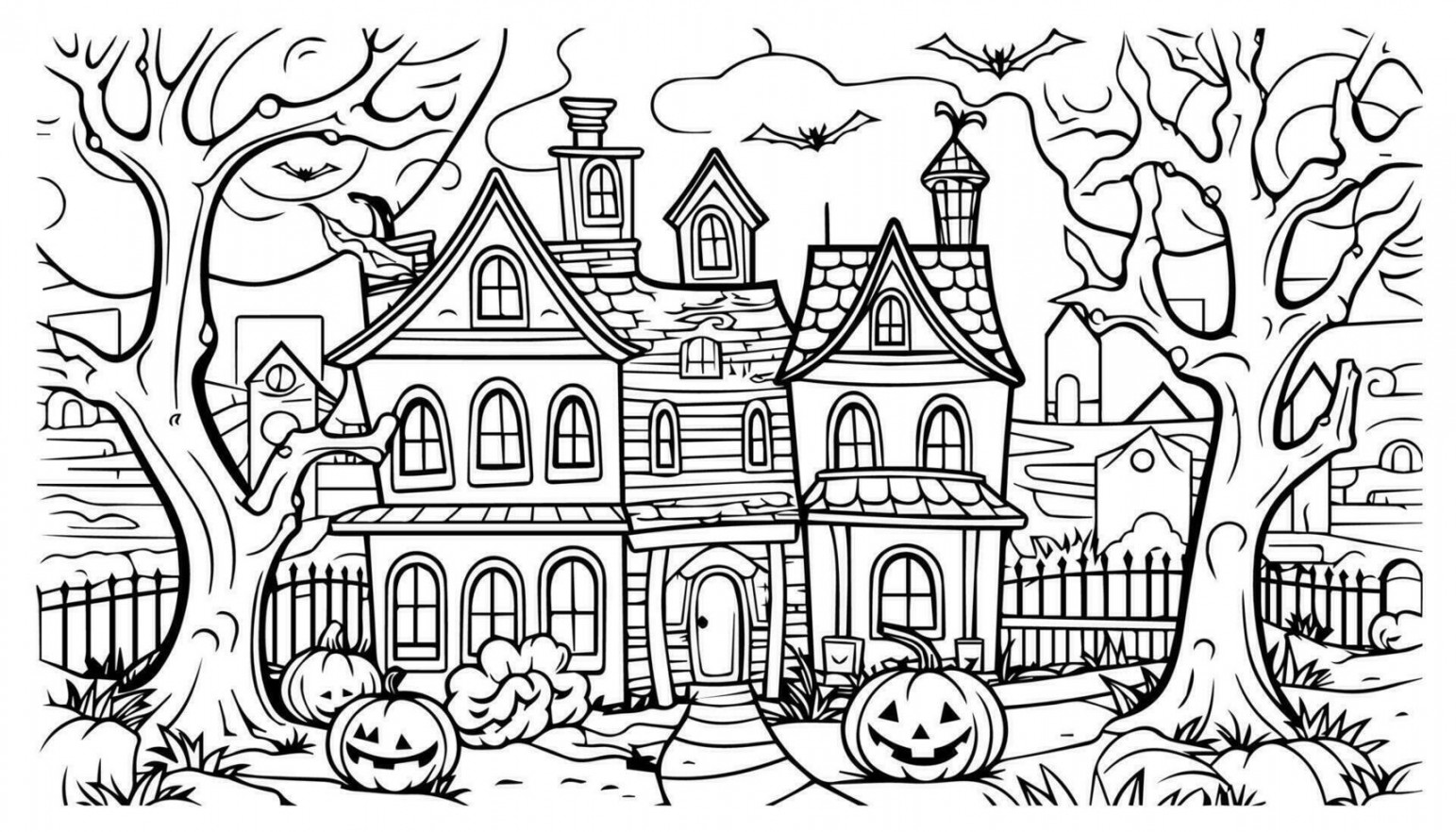 Halloween landscape kids coloring page  Vector Art at Vecteezy