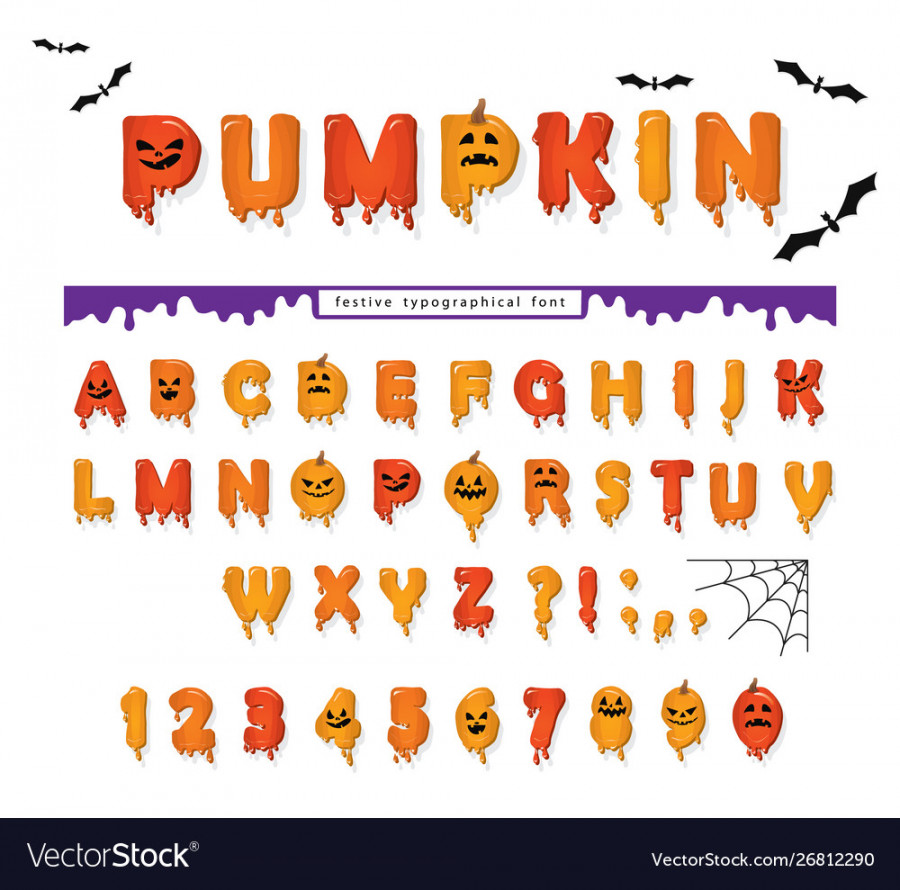 Halloween pumpkin font cute colorful letters Vector Image