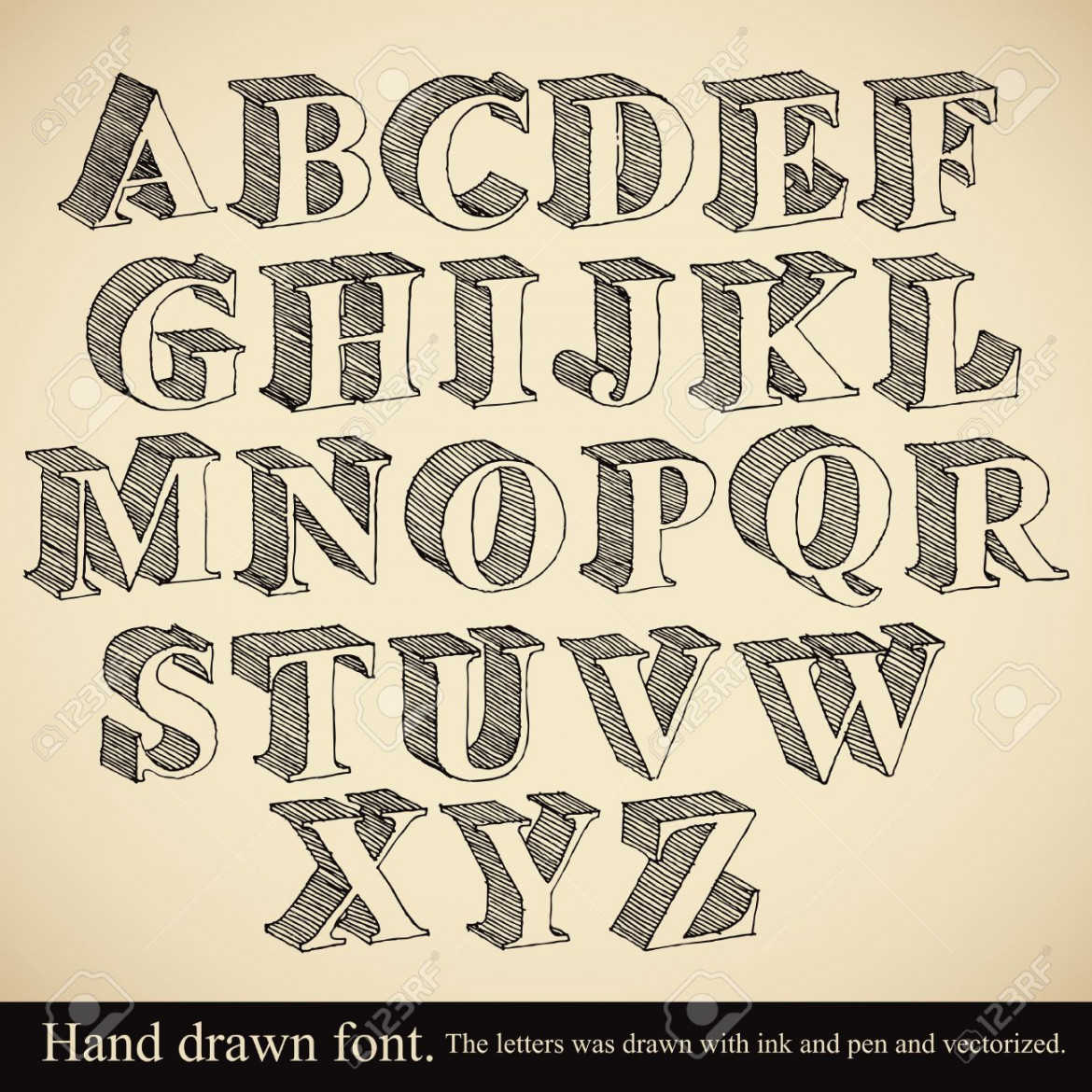 Hand drawn d font, vector alphabet vintage style