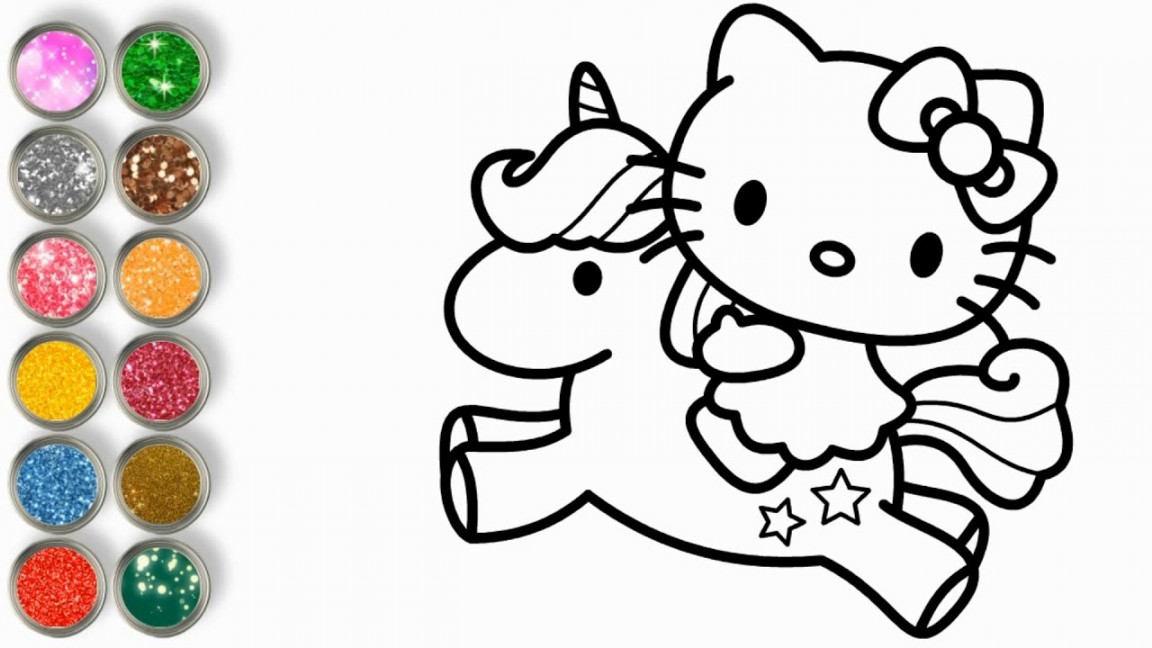 Hello Kitty Riding On A Unicorn Drawing 💖 Drawing & Coloring Pages For  kids 💖