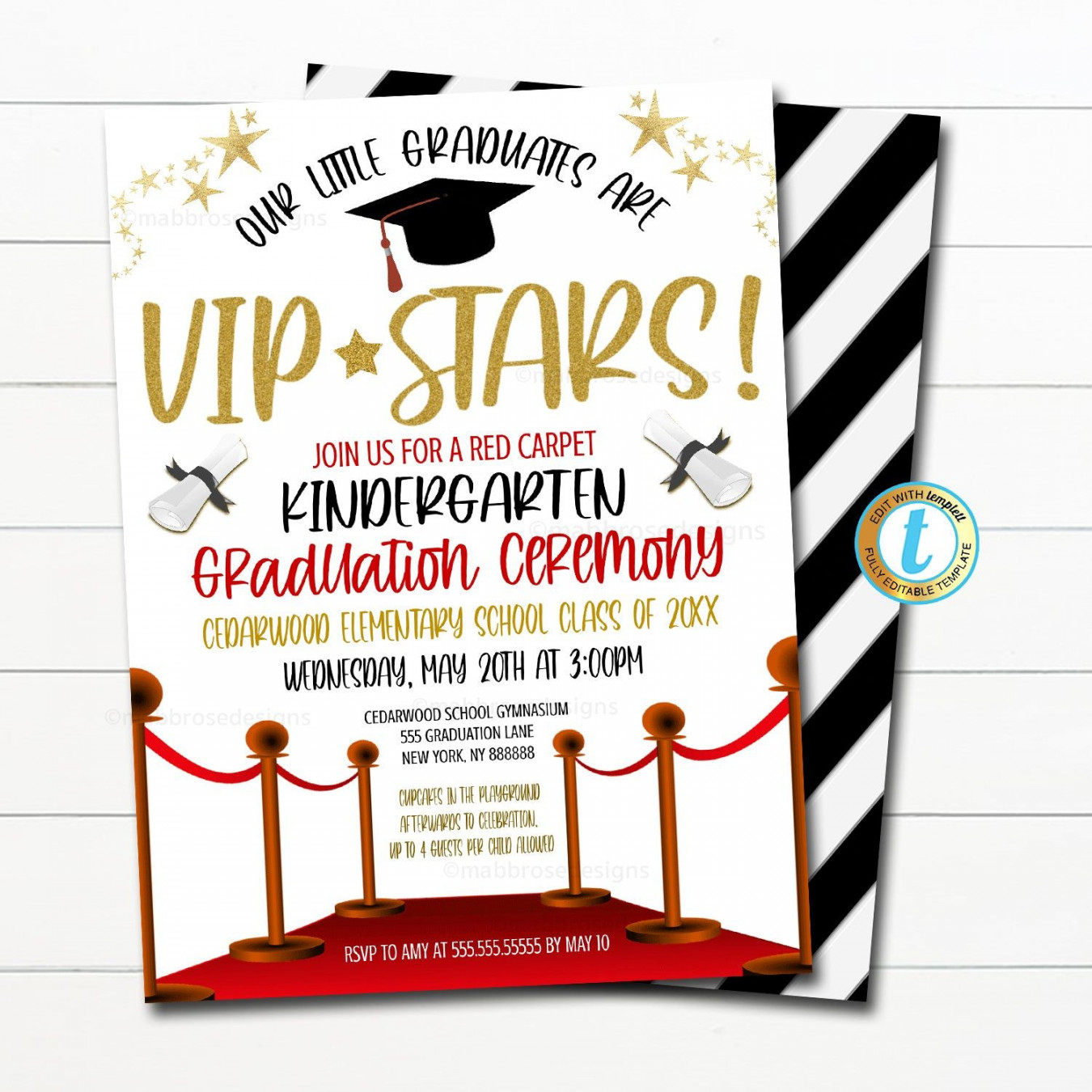 Hollywood Red Carpet Theme Graduation Invitation, Kindergarten