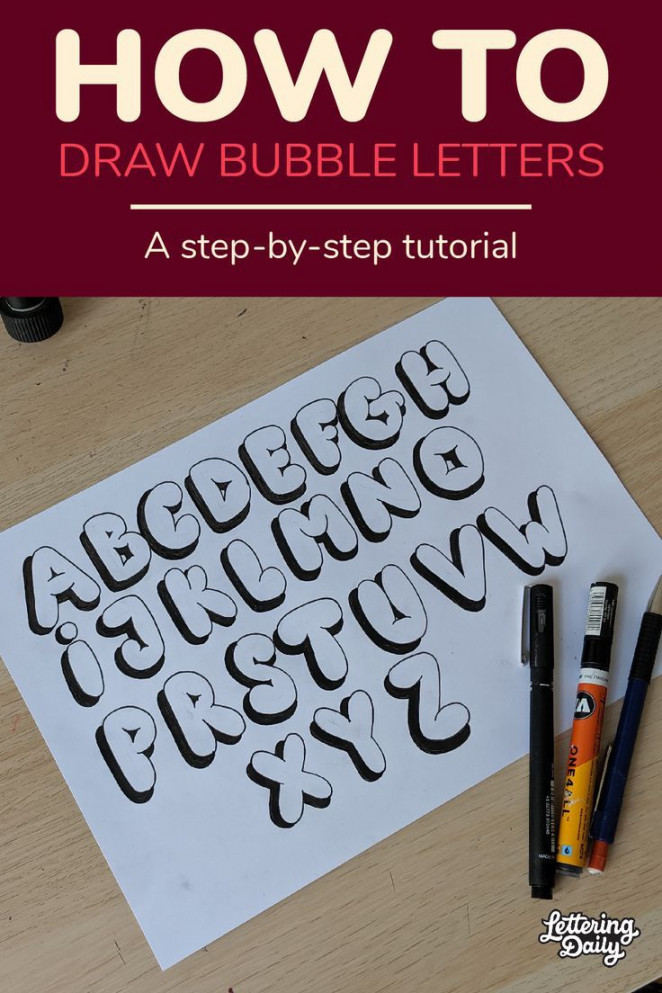 How To Draw Bubble Letters - Step By Step Tutorial  Hand