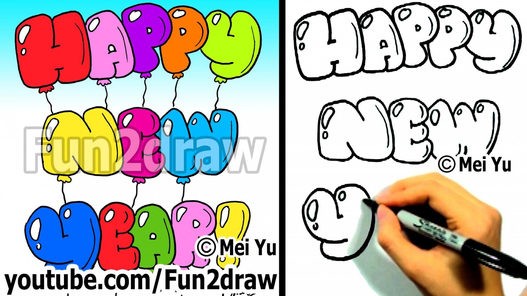 How to Draw HAPPY NEW YEAR Bubble Letters - Easy Things to Draw