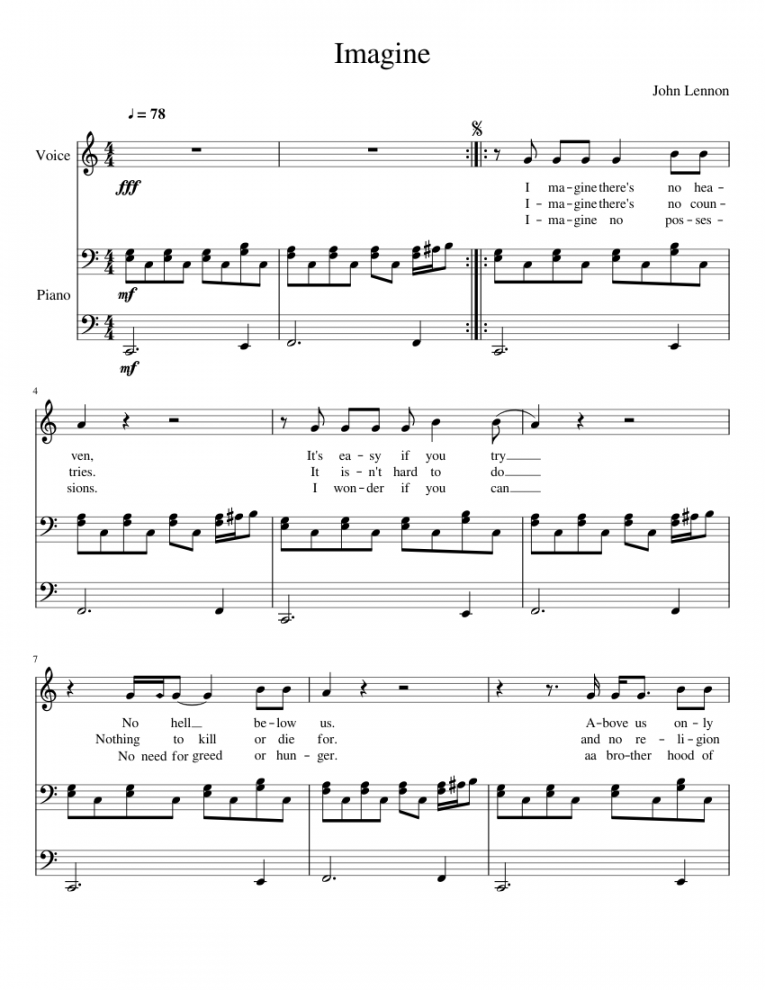 Imagine Sheet music for Piano, Vocals (Piano-Voice)  Musescore