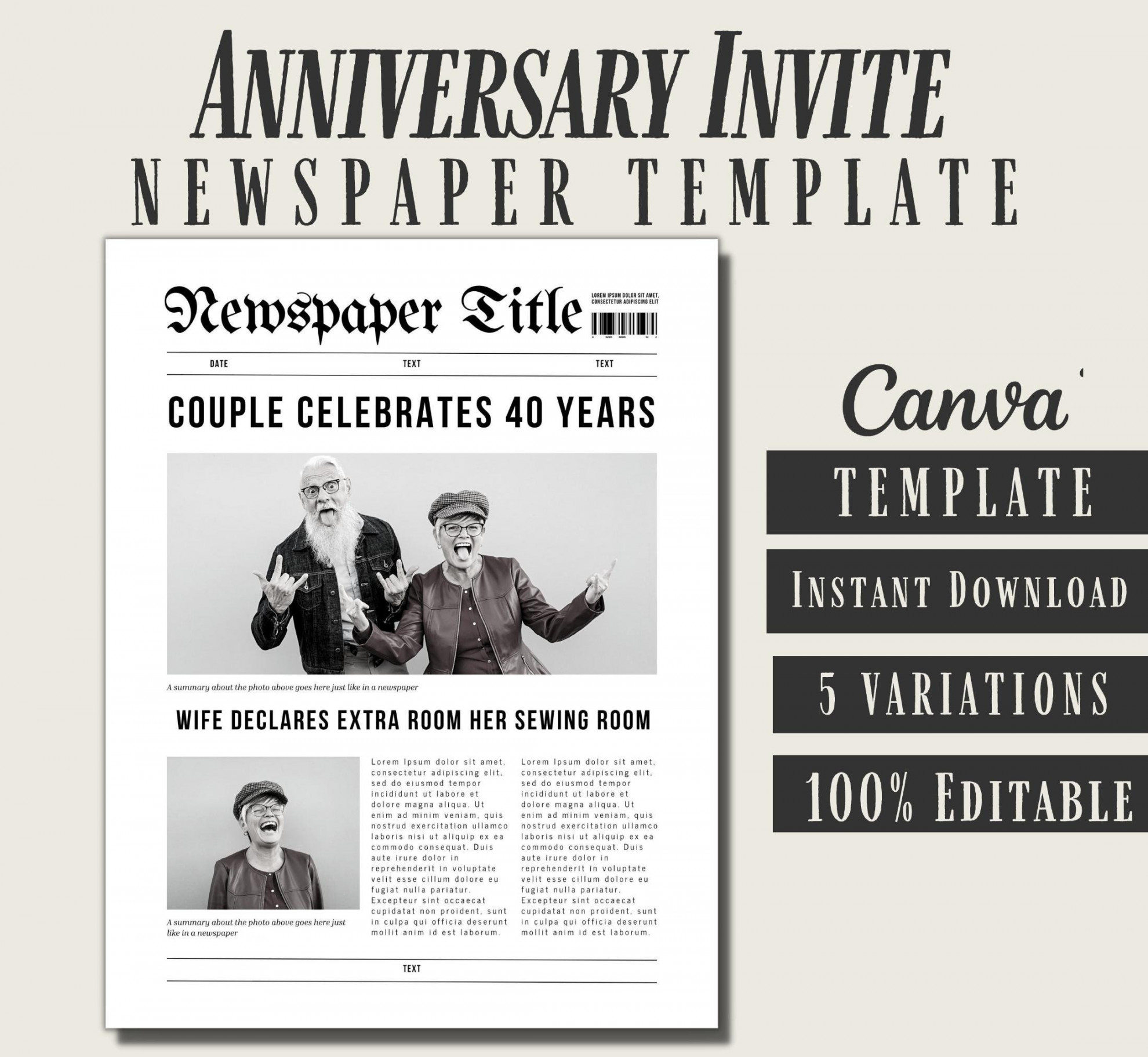 Instant Download Newspaper Template Newspaper Anniversary - Etsy