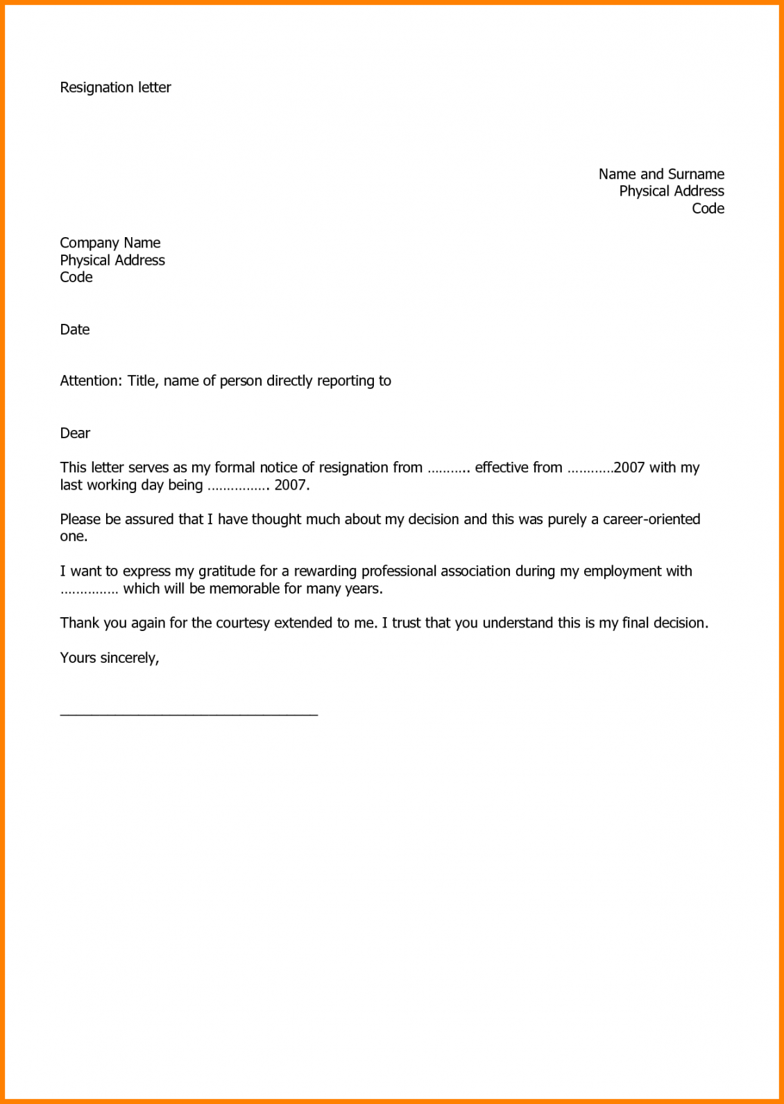 Job letter, Resignation letter, Resignation letter sample