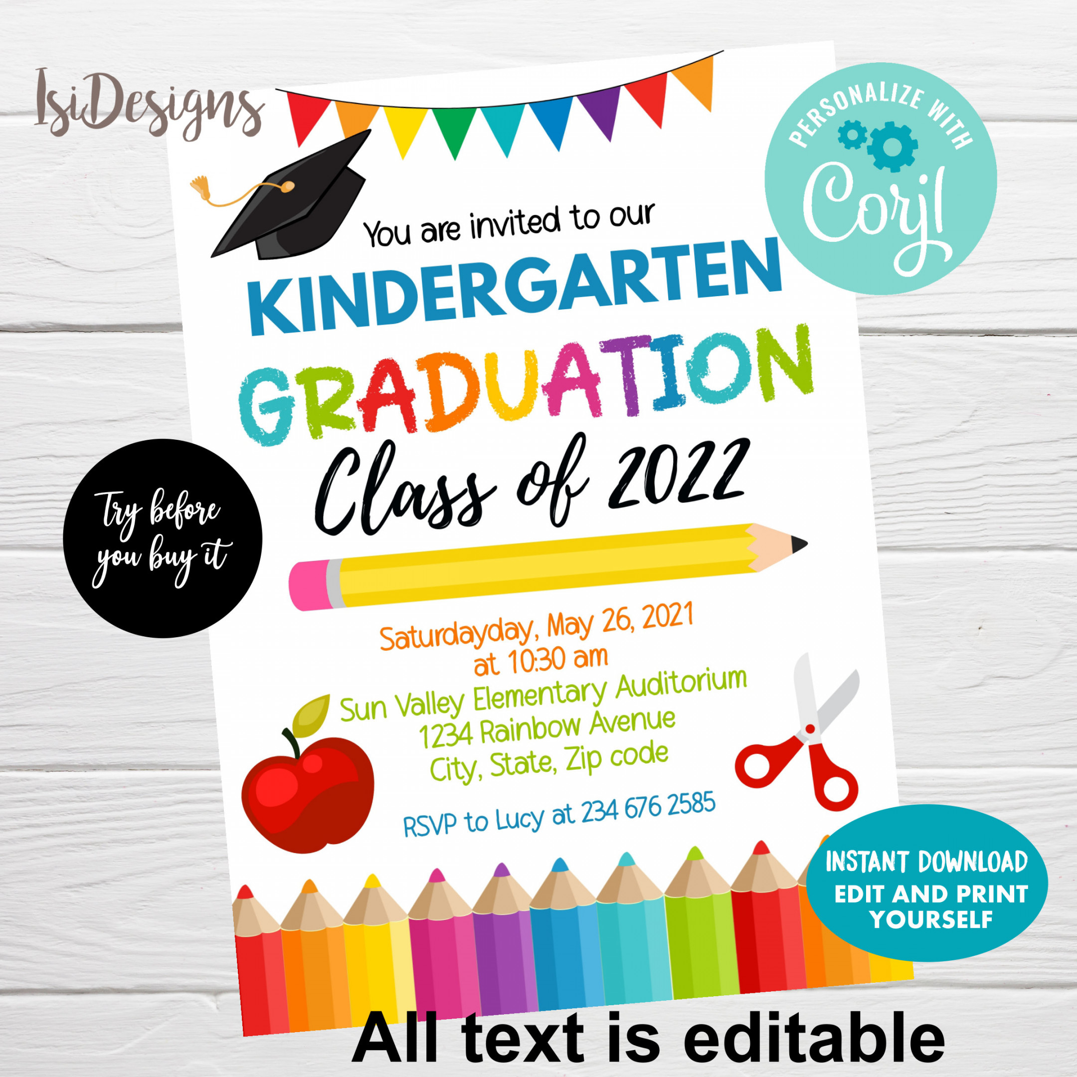 Kindergarten Graduation Invitation Editable Kindergarten - Etsy