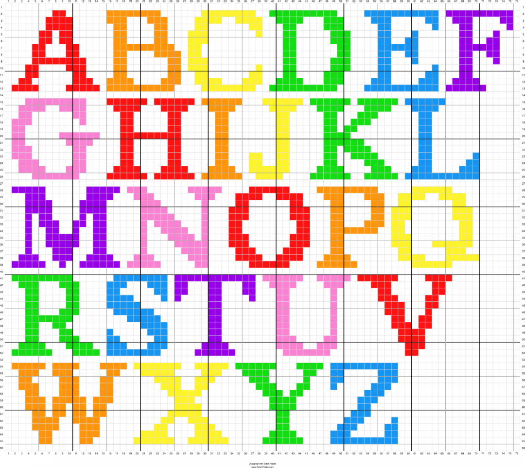 Large numbered cross stitch alphabet  Letras de punto de cruz