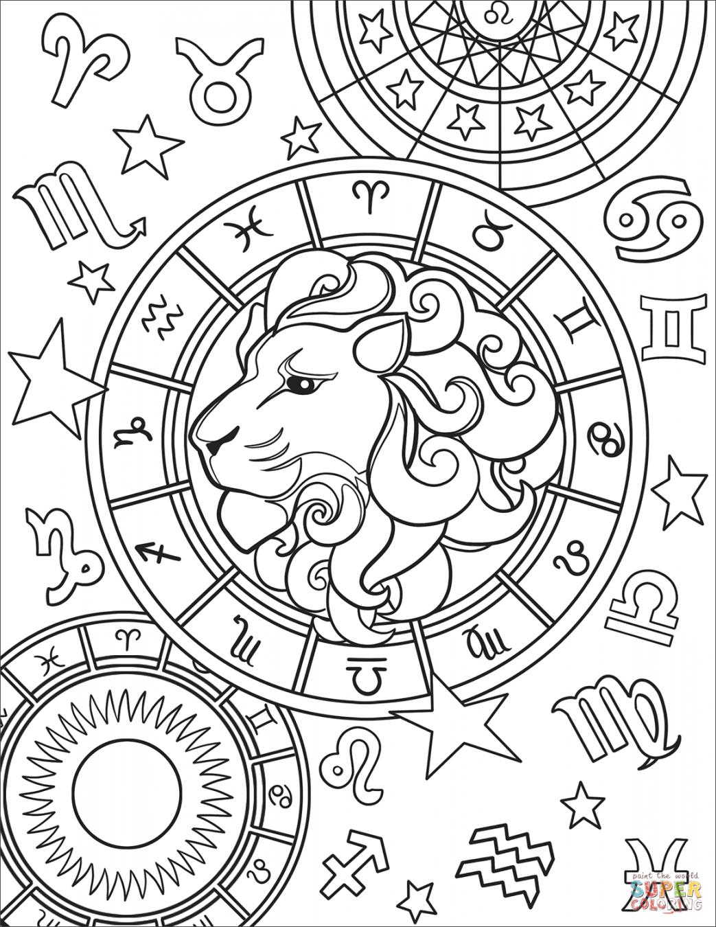 Leo Zodiac Sign  Super Coloring  Zodiac signs colors, Witch