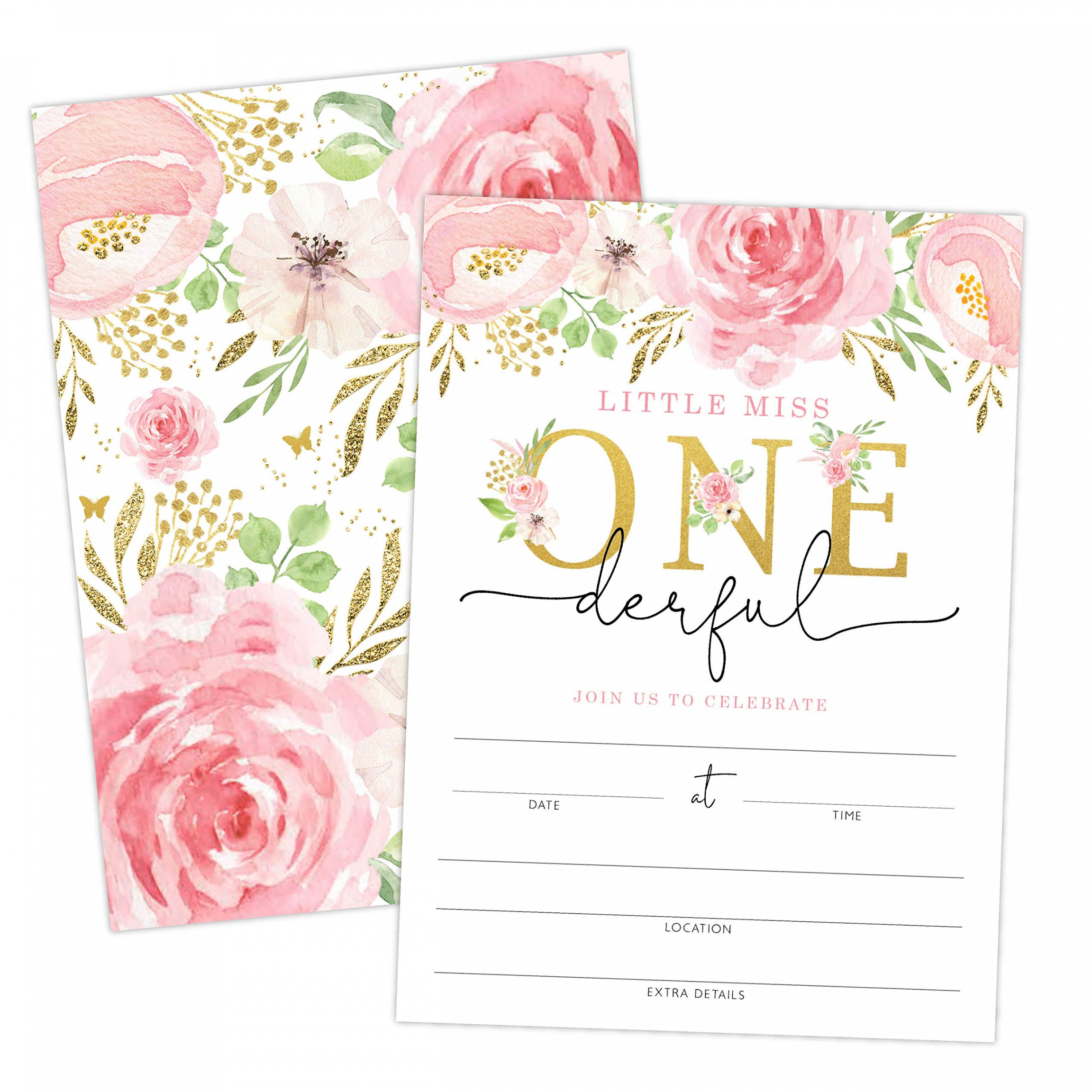 Little Miss Onederful st Birthday Invitations with Flowers and Butterflies  -  Invitations and Envelopes