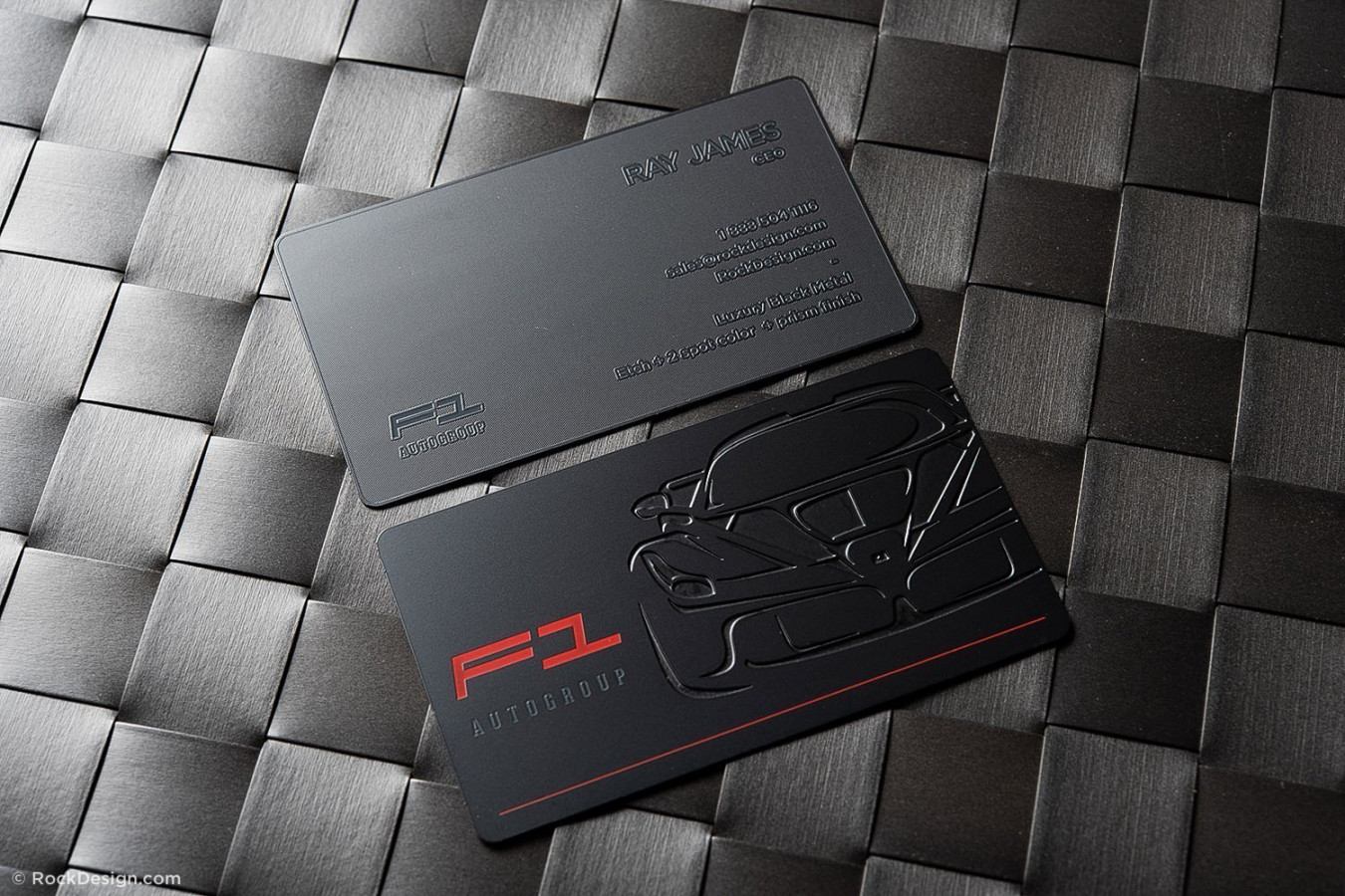 Luxury automotive metal business card with spot color – F Autogroup