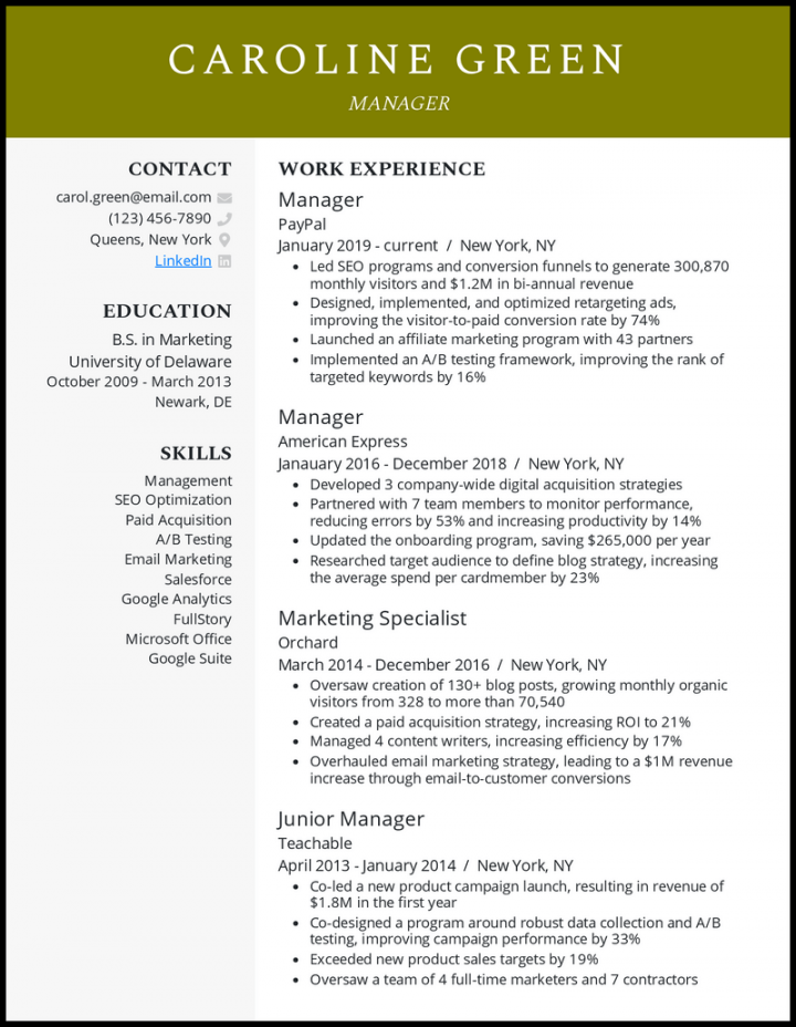 Manager Resume Examples That Worked in